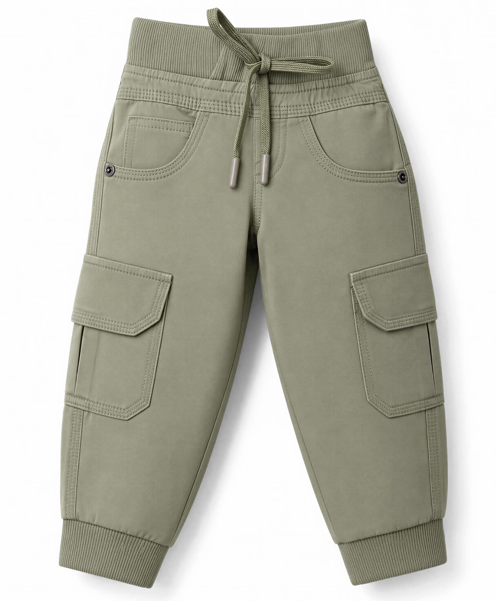 Olio Kids Knit Full Length Solid Colour Joggers with Cargo Pockets - Olive Green-image-11
