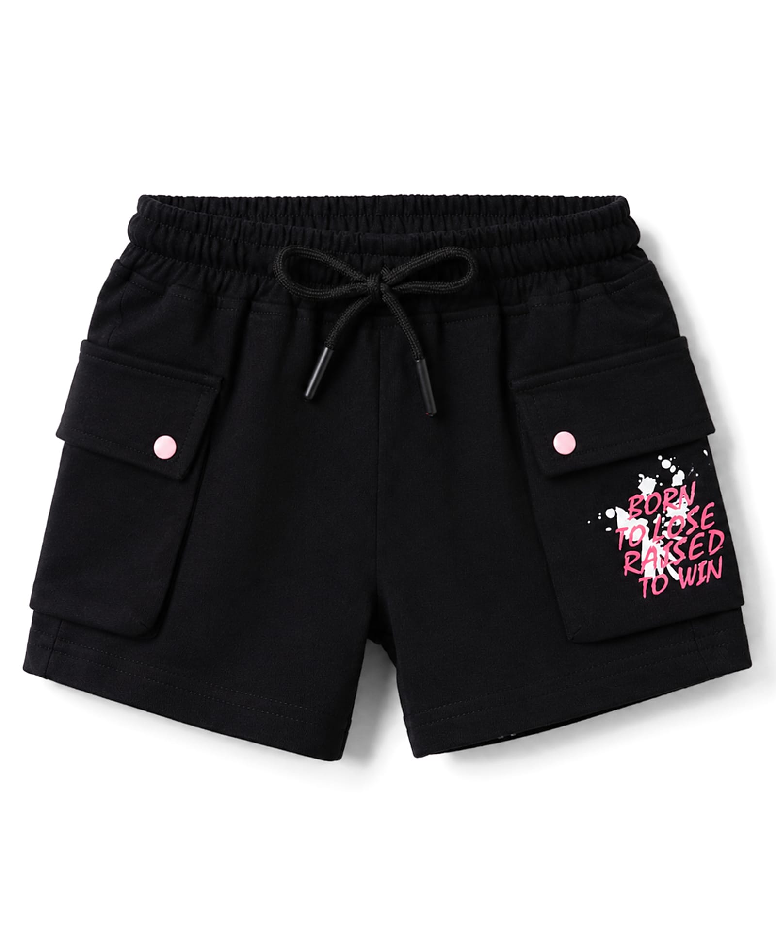 Olio Kids Looper Knit Above Knee Length Shorts with Text Print - Black-picture-13