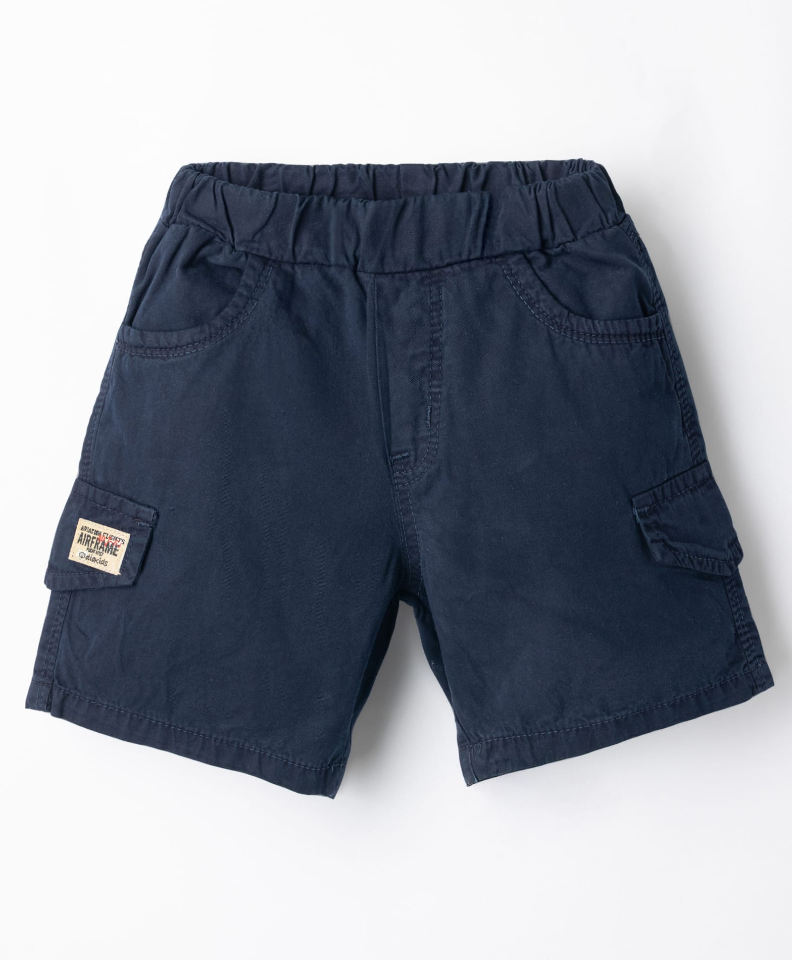 Olio Kids Cotton Knit Above Knee Length Shorts with Text Patch - Navy Blue-picture-28