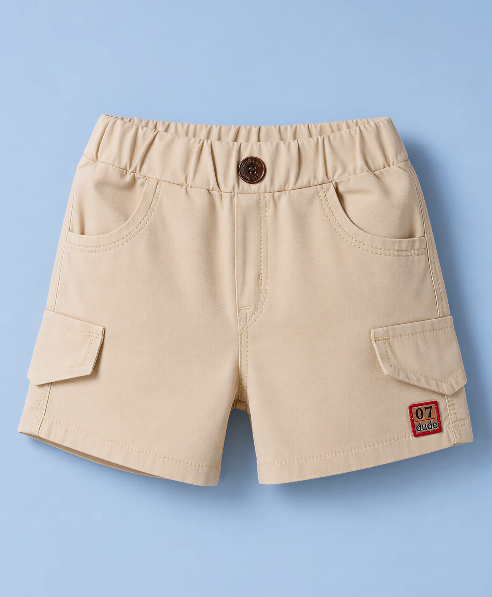 Olio Kids Cotton Knit Above Knee Length Shorts with Text Patch - Tan-picture-29