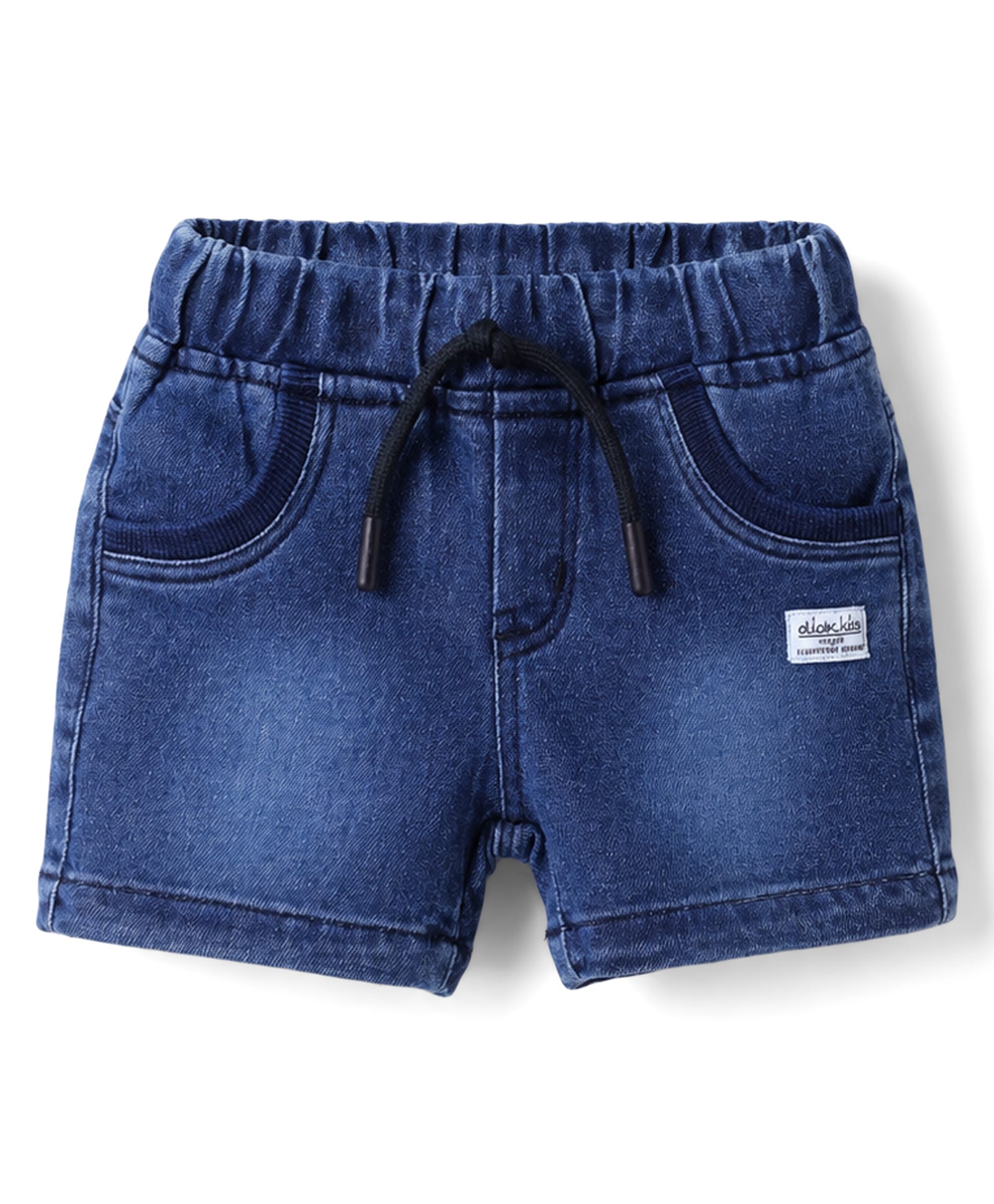 Olio Kids Denim Knit Above Knee Length Shorts with Text Patch - Blue-image-7