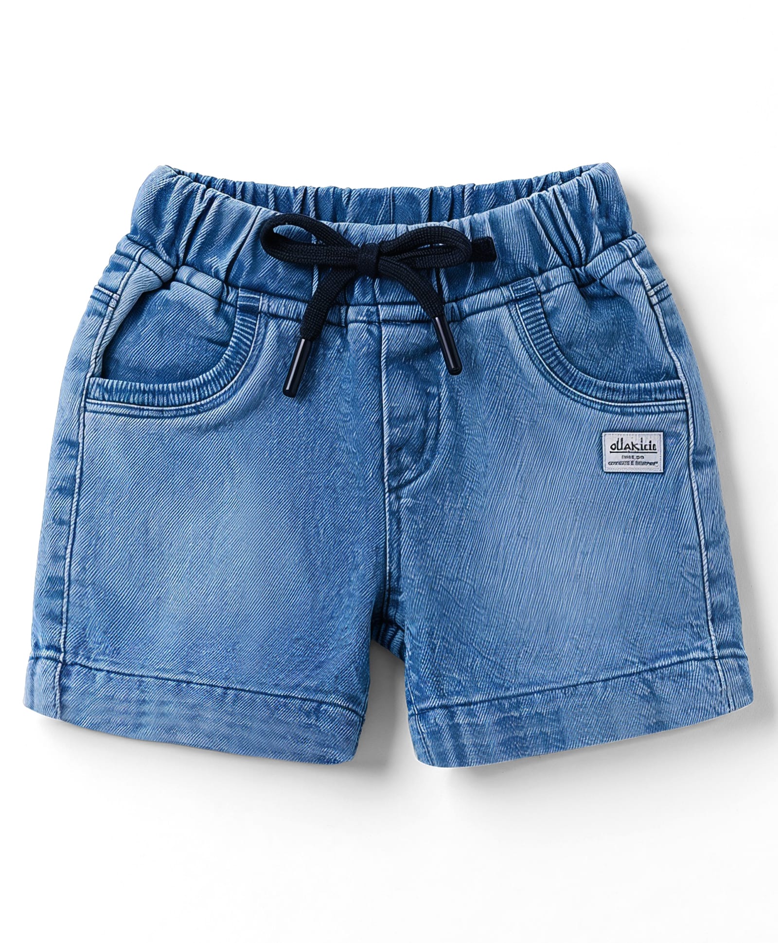 Olio Kids Denim Knit Above Knee Length Shorts with Text Patch - Light Blue-picture-14