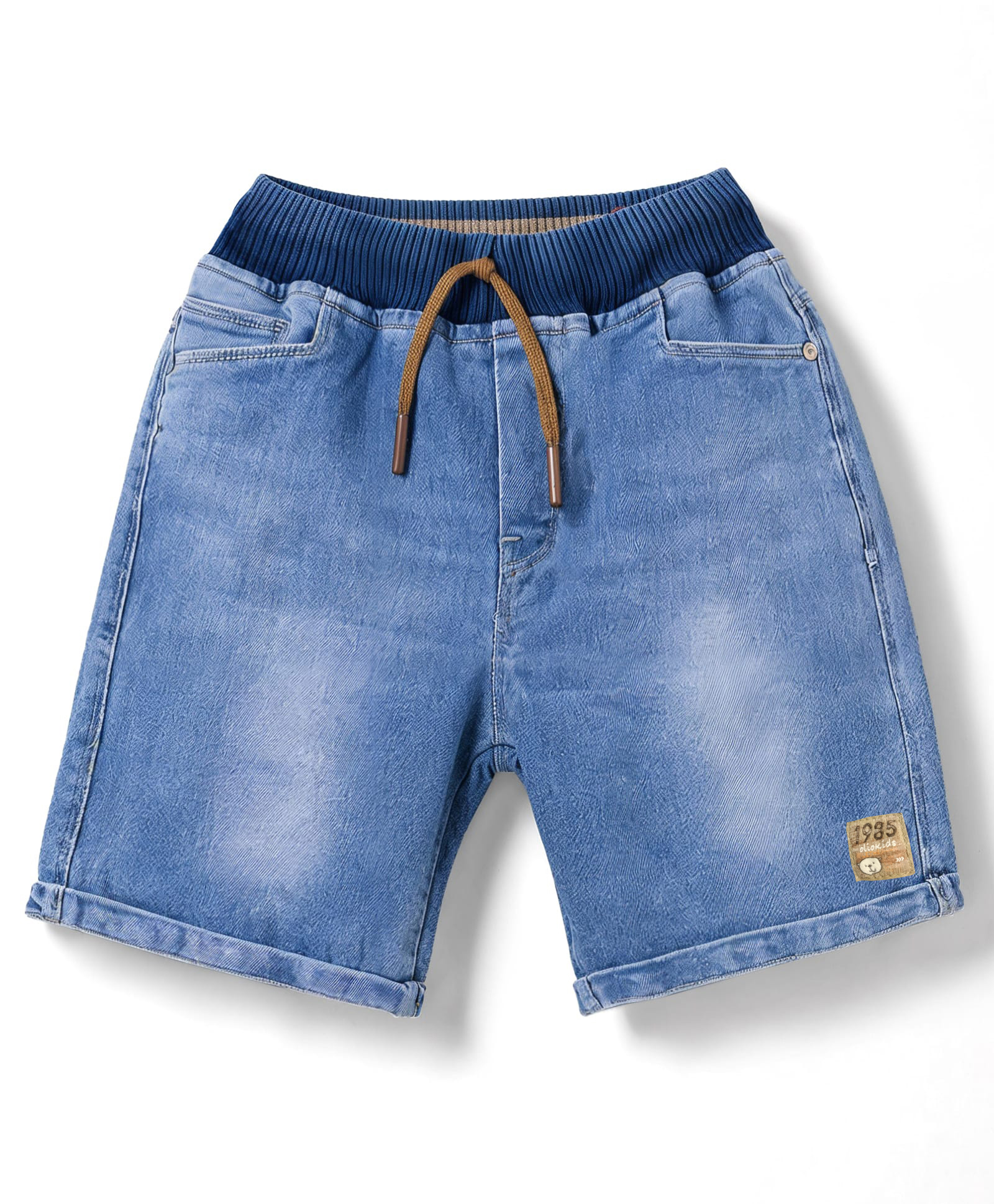 Olio Kids Denim Knit Above Knee Length Shorts with Anchor Patch - Light Blue-picture-19