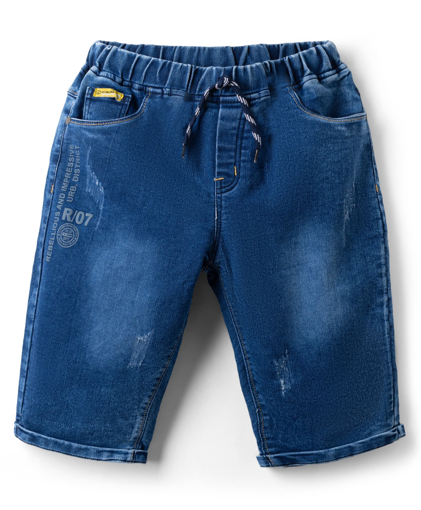 Olio Kids Knit Above Knee Length Denim Shorts - Navy Blue-picture-3