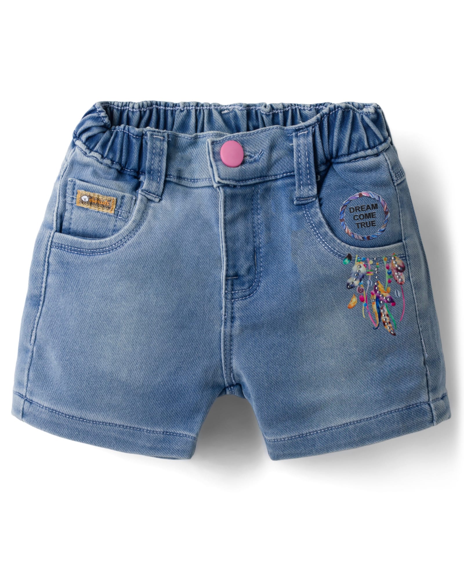 Olio Kids Denim Knit Above Knee Length Shorts with Leaves Embroidery - Light Blue-picture-10