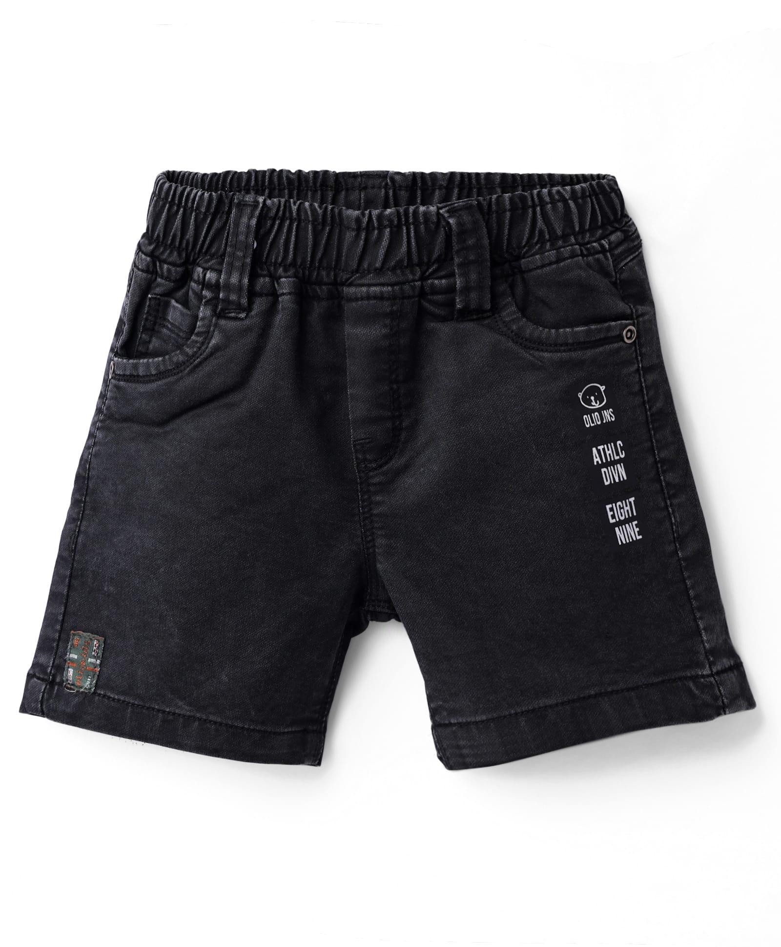 Olio Kids Denim Knit Above Knee Length Shorts with Text Print - Black-image-37