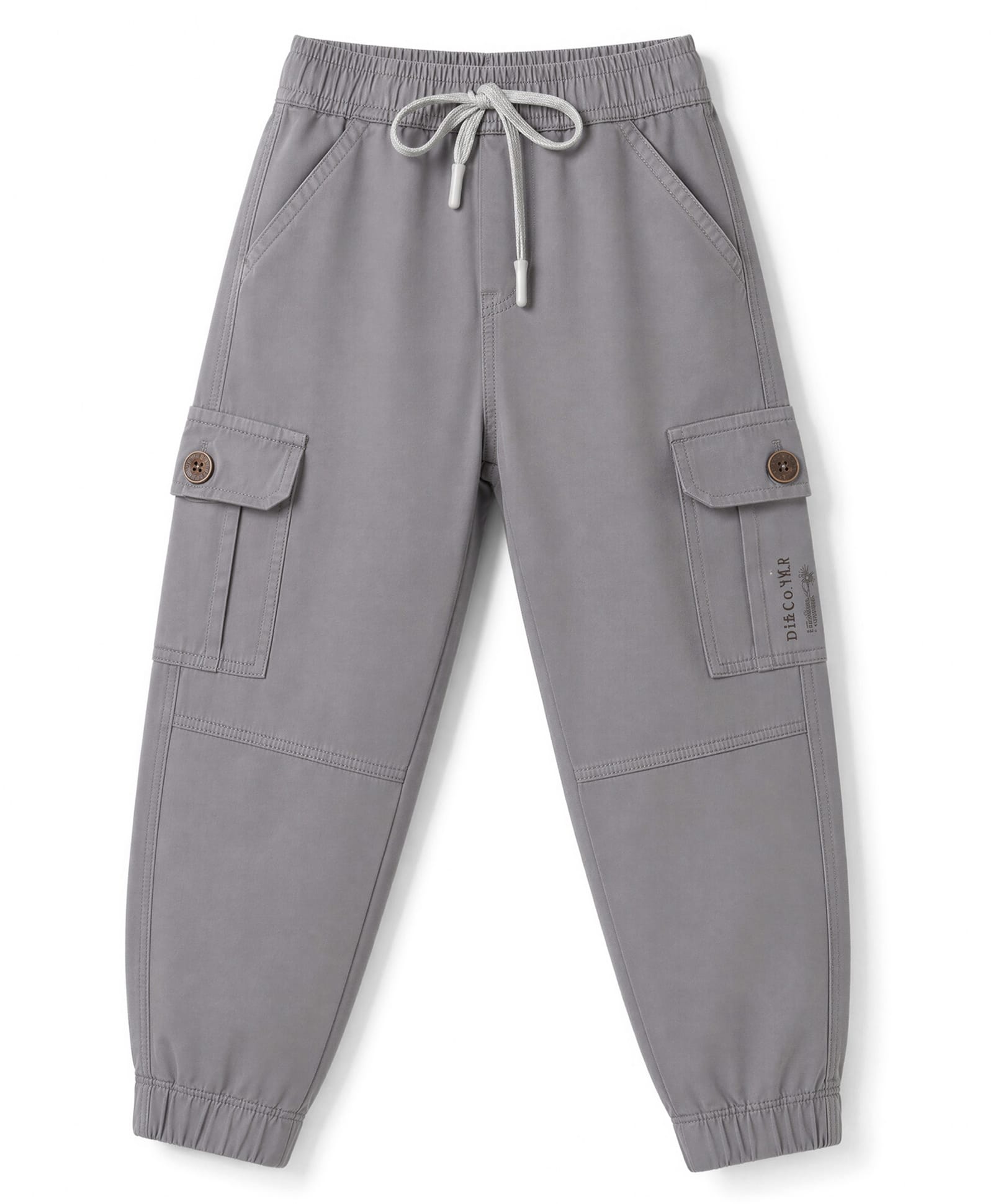 Olio Kids Cotton Woven Full Length Solid Colour Trousers with Cargo Pockets - Grey-picture-26