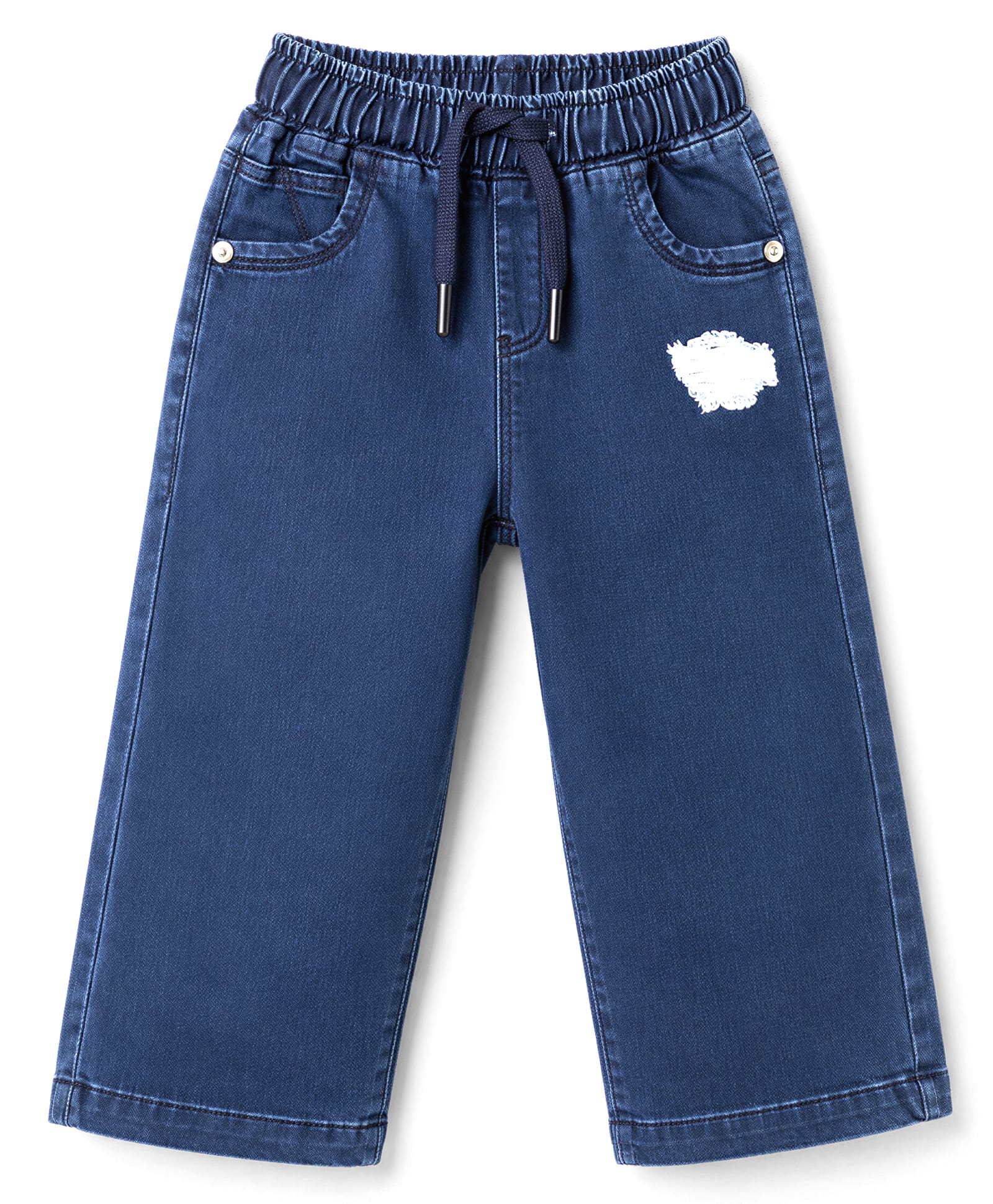 Olio Kids Denim Full Length Solid Jeans With Patch Detailing - Navy Blue-image-44