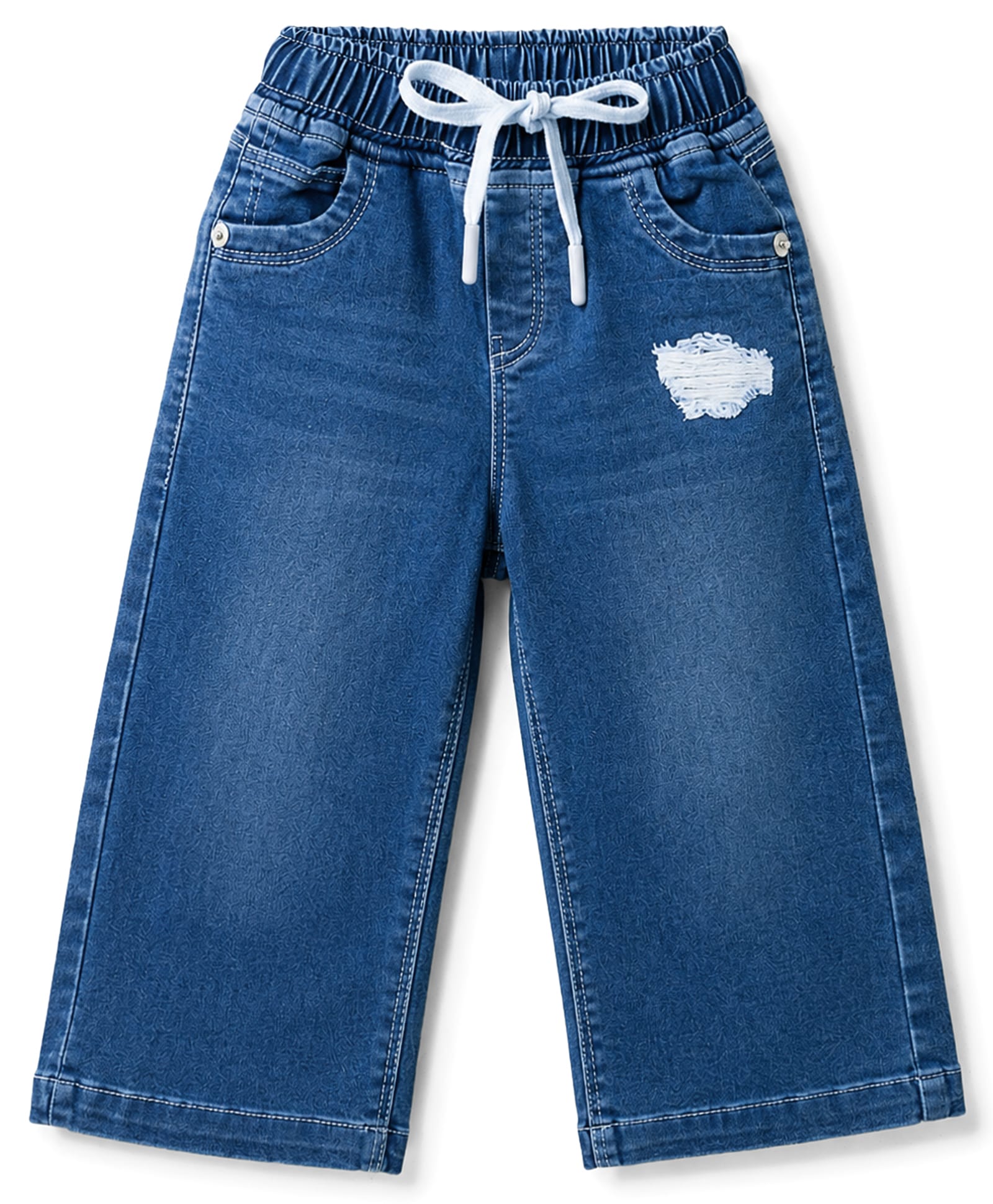 Olio Kids Denim Full Length Solid Jeans With Patch Detailing - Light Blue-image-40