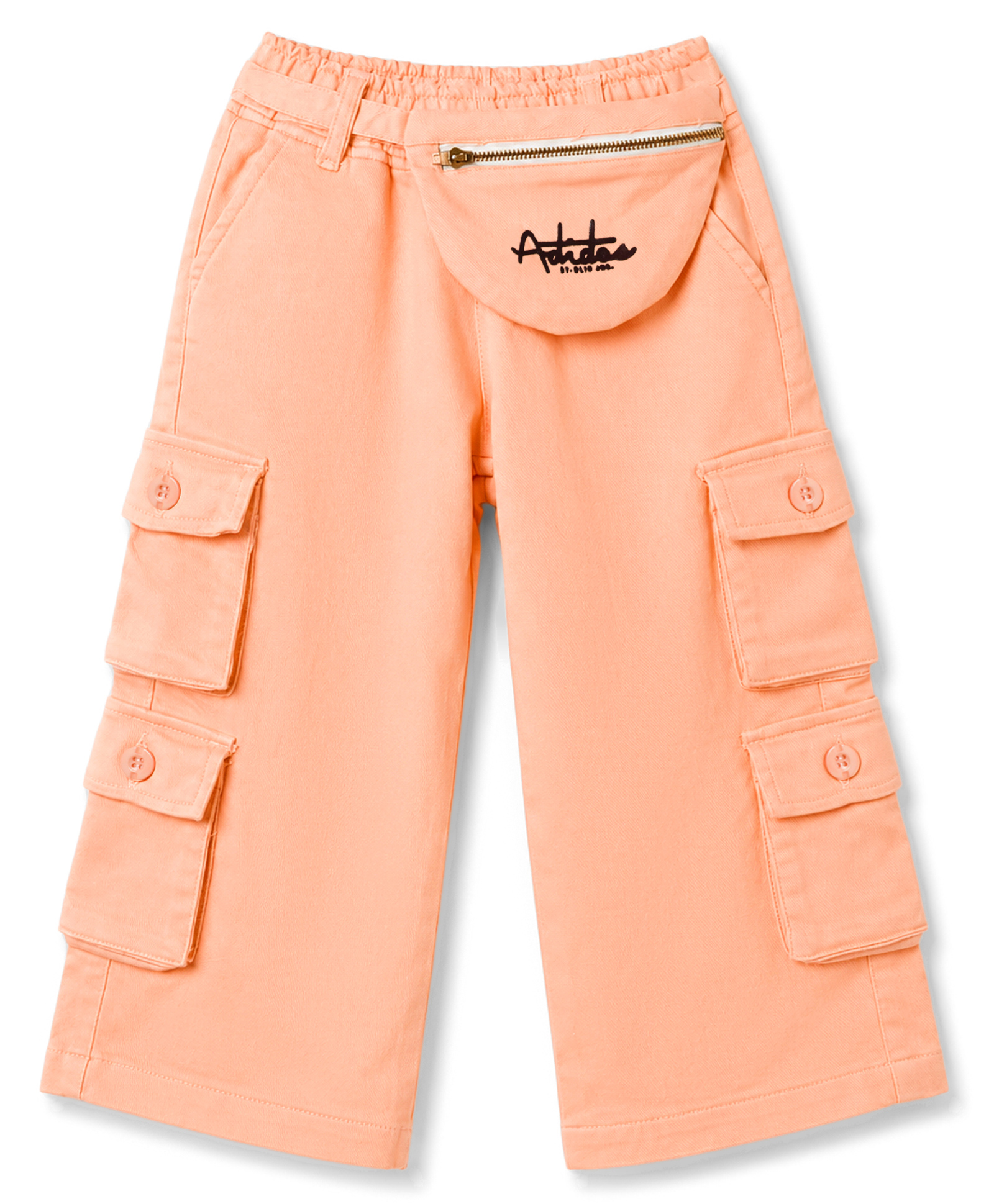 Olio Kids Cotton Woven Full Length Cargo Trouser With Waist Bag - Peach-picture-17