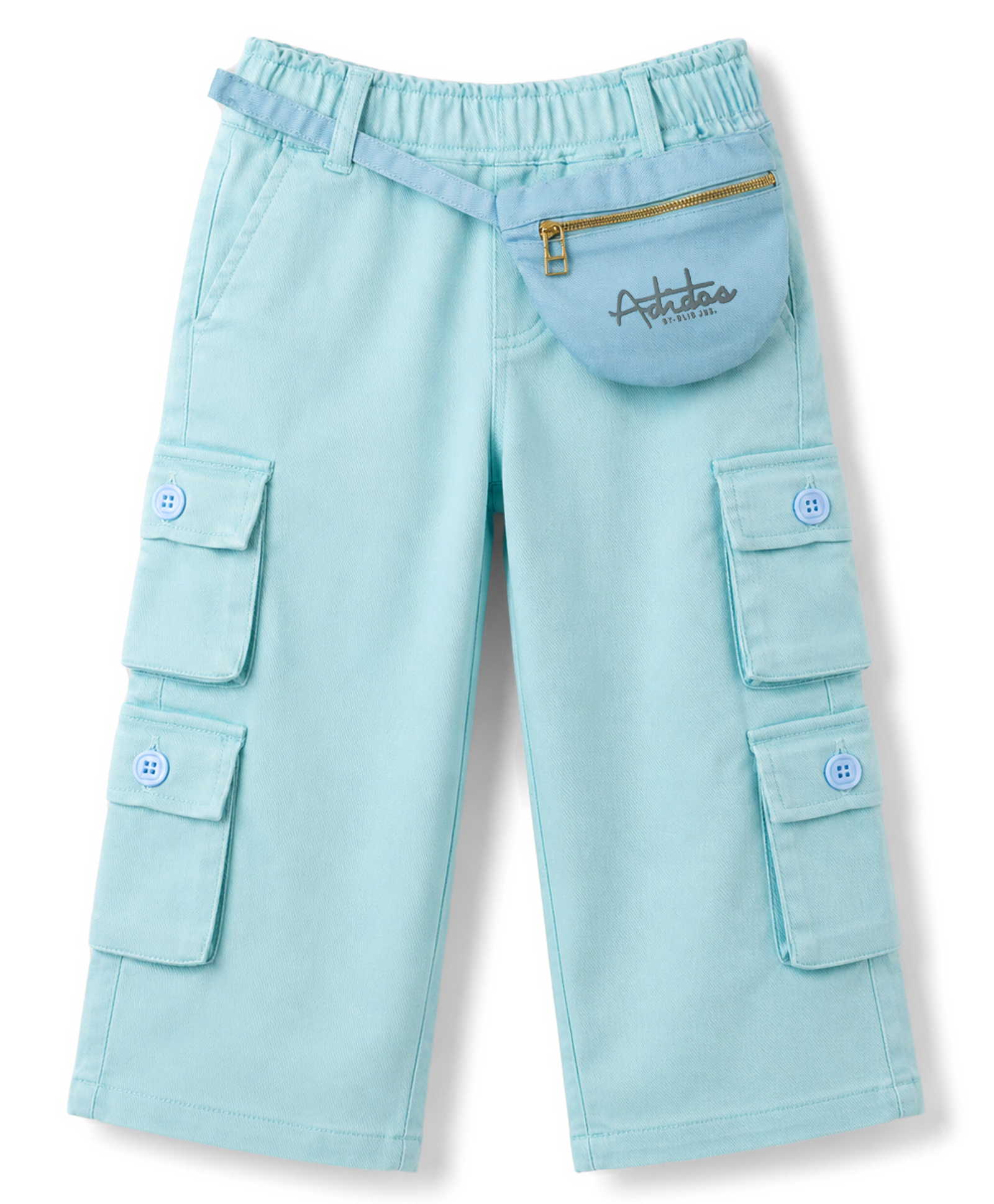 Olio Kids Cotton Woven Full Length Cargo Trouser With Waist Bag - Sea Green-picture-17