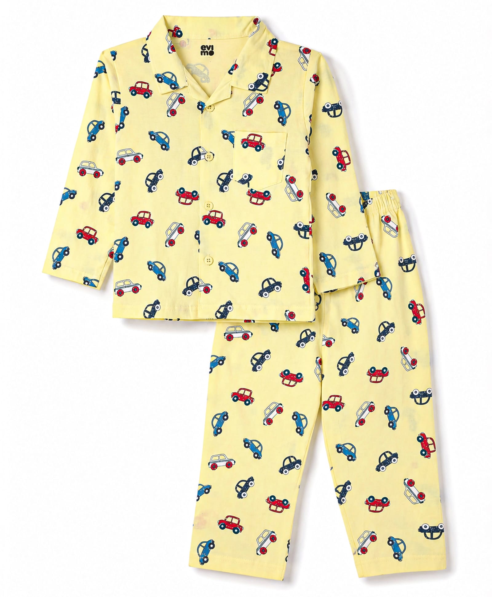 Evimo Single Jersey Knit Half Sleeves Co-Ords Car Printed Shirt & Pajama Night Suit-Yellow-picture-13