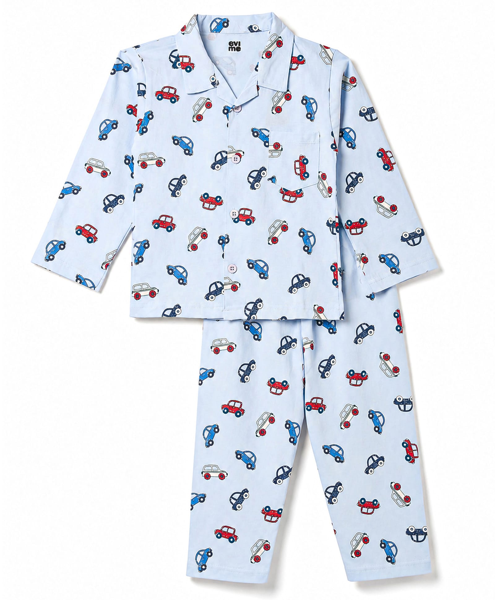 Evimo Single Jersey Knit Half Sleeves Co-Ords Car Printed Shirt & Pajama Night Suit-Sky-picture-37