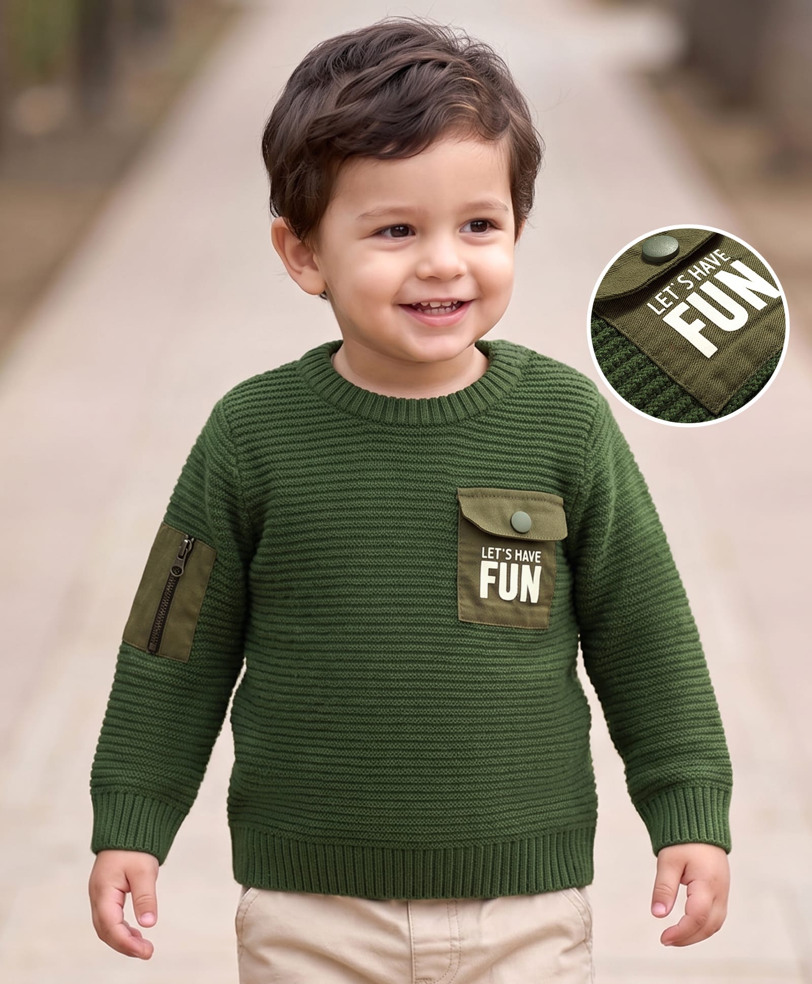 Babyhug Knit Full Sleeves Text Printed Pullover Sweater - Olive Green-image-22