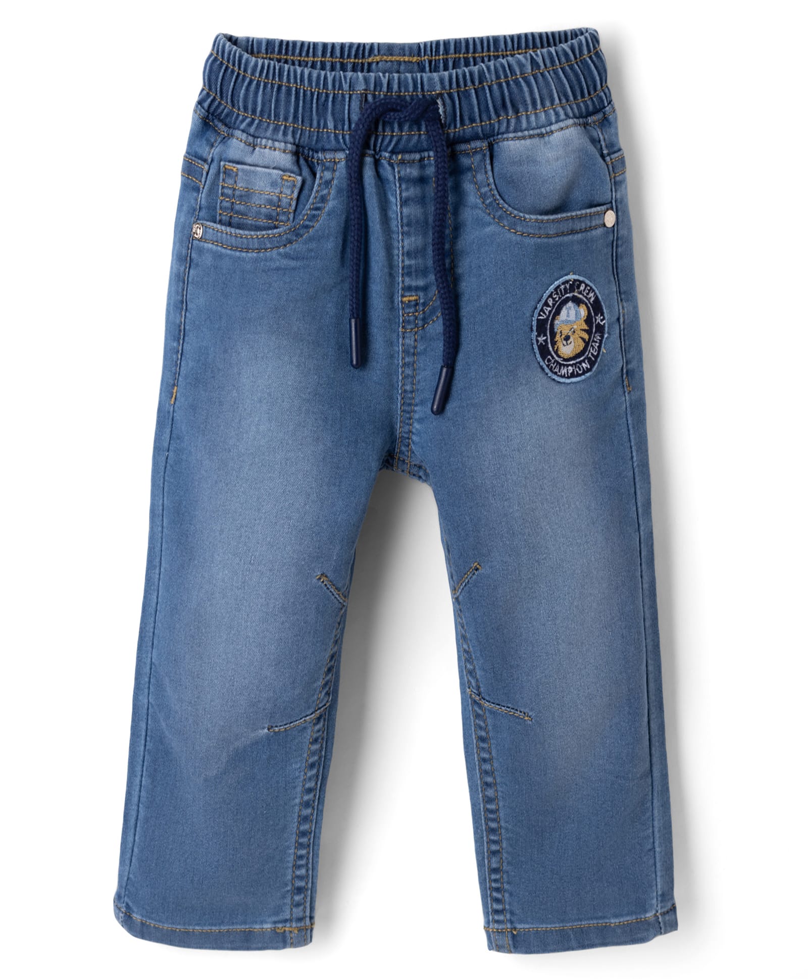 Babyhug Cotton Lycra Full Length Denim Jeans With Patch - Blue-picture-10