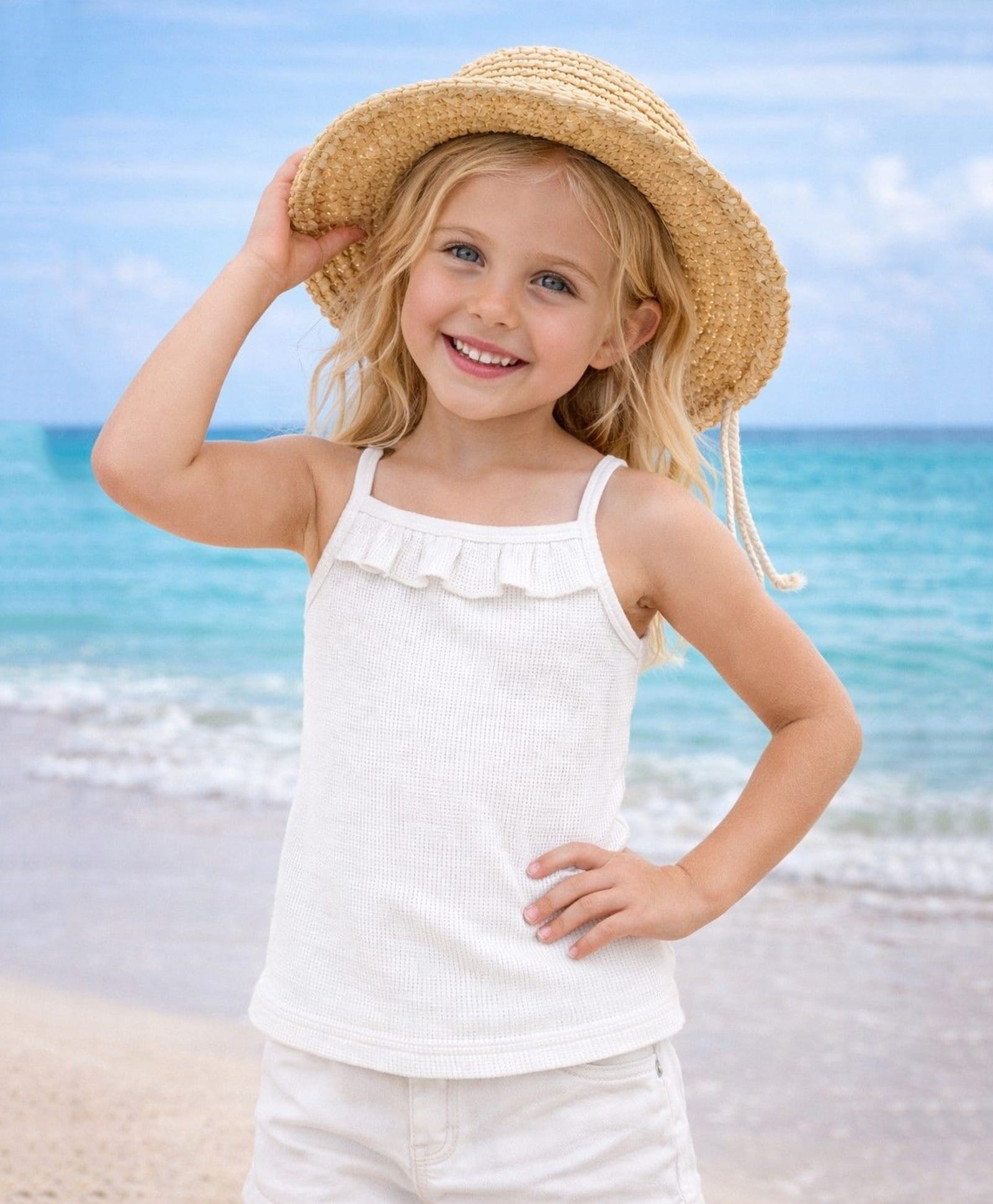Aww Hunnie Knit Sleeveless Frill Detailed Solid Top - White-picture-8