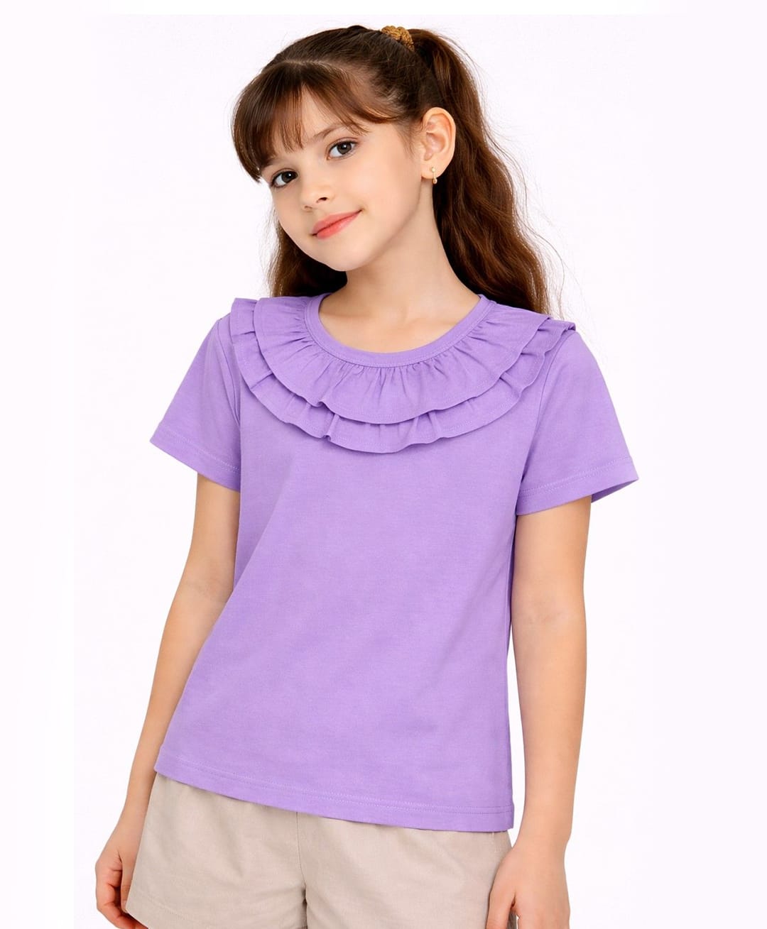 Aww Hunnie Cotton Jersey Knit Half Sleeves Frill Detailed Solid Top - Mauve-picture-21