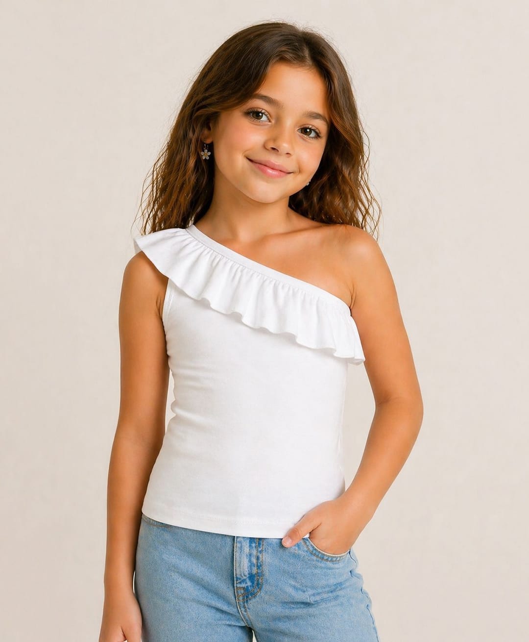 Aww Hunnie Cotton Jersey Knit One Shoulder Frill Detailed Top - White-picture-45