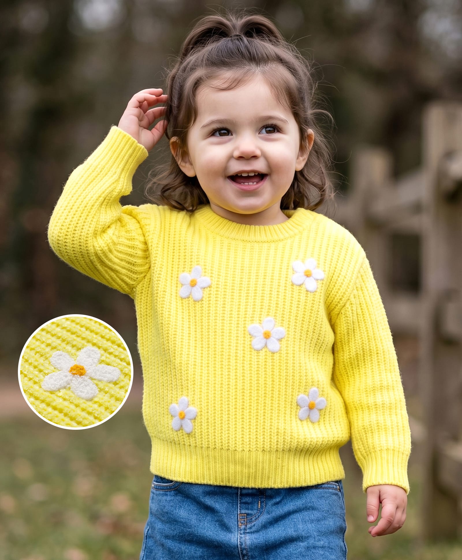 Babyhug Knit Full Sleeves Floral Embroidered Pullover Sweater - Yellow-image-20
