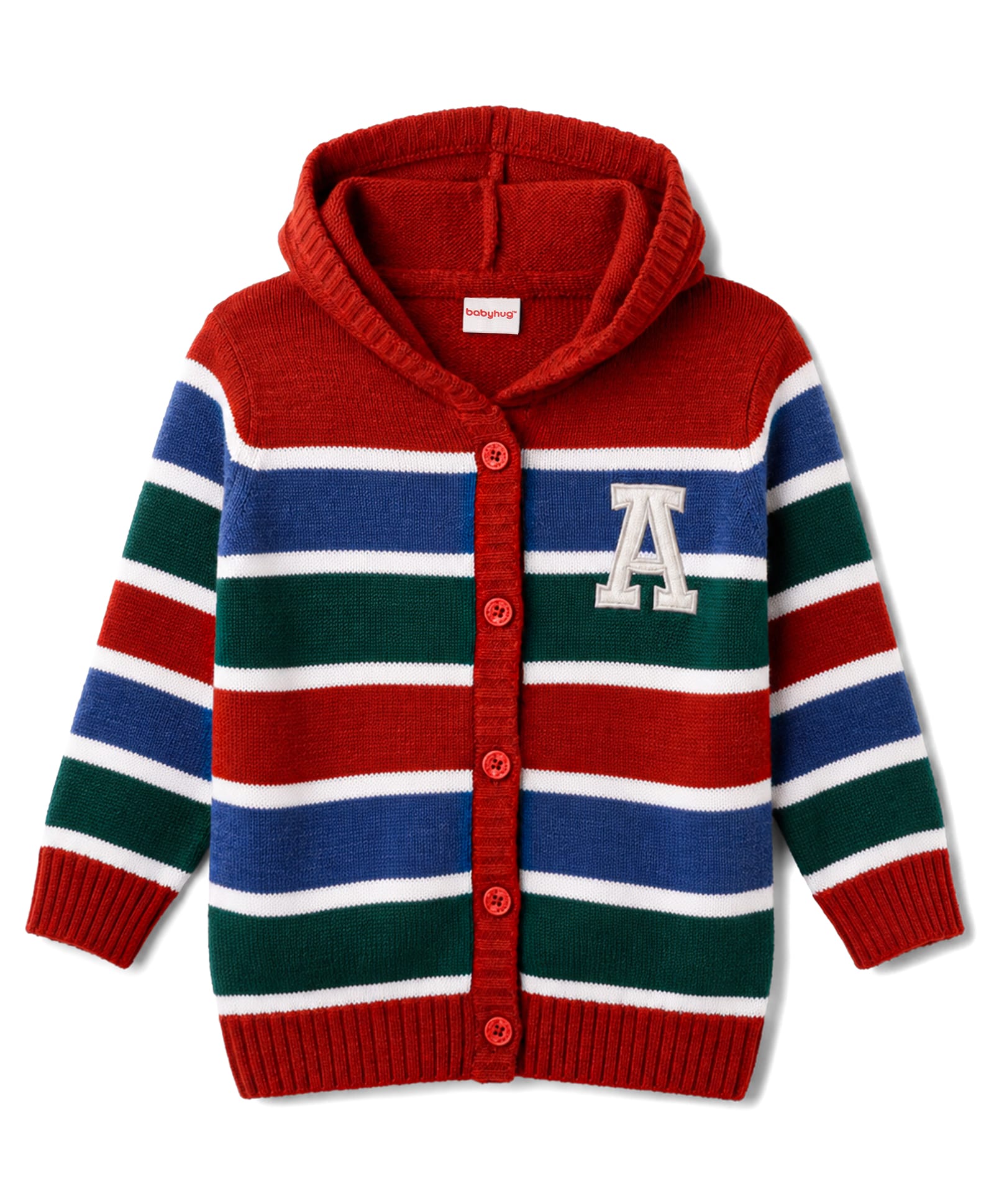 Babyhug Knit Full Sleeves Hooded Front Open Sweater with Stripes - Multicolour-picture-24