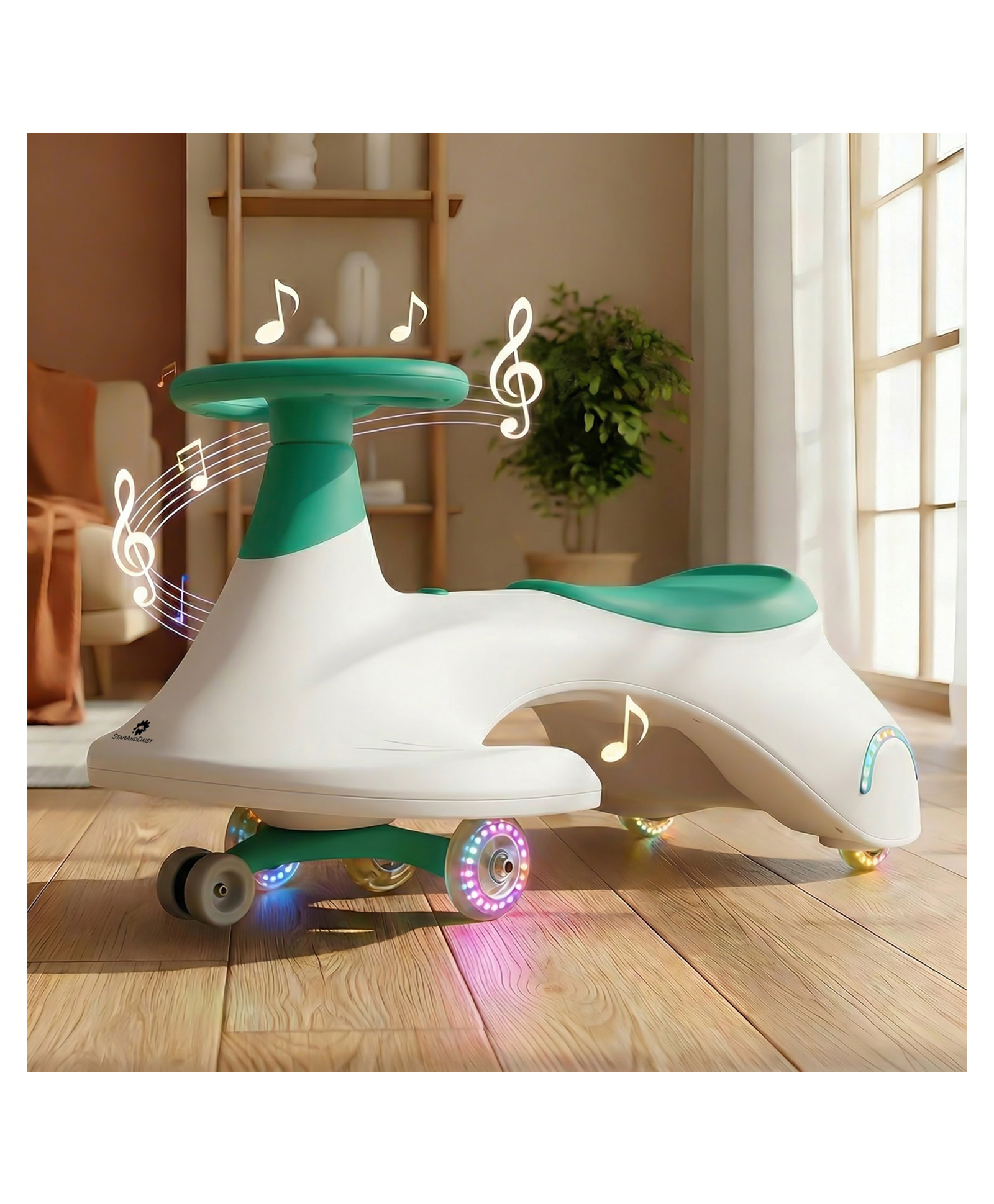 StarAndDaisy kids twister ride on push swing car with music light and 360 steering safe fun durable wiggle car for toddlers and children easy to ride and stable design green-picture-19