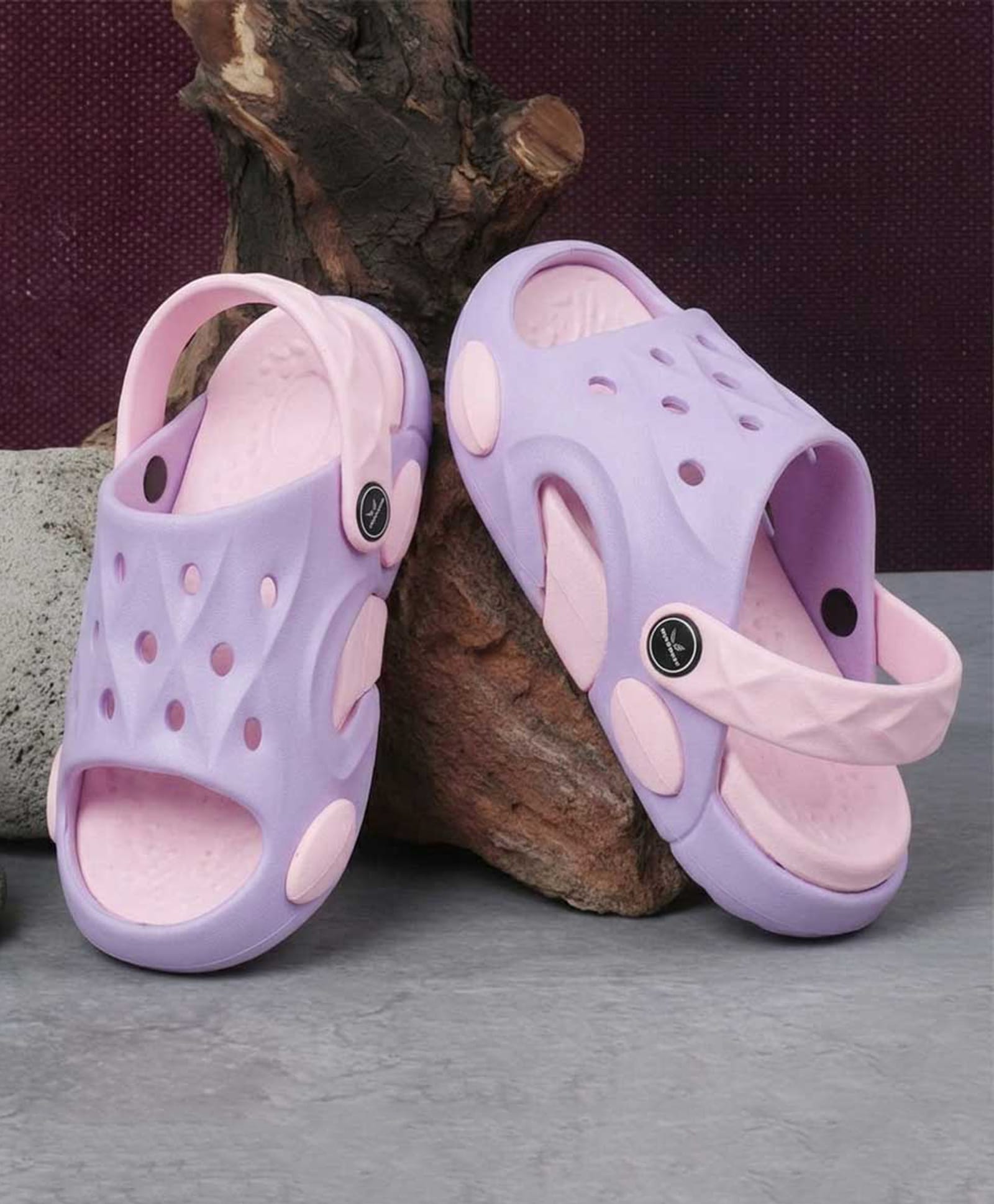 BERSACHE Colour Blocked Perforated Slingback Clogs - Purple-picture-25
