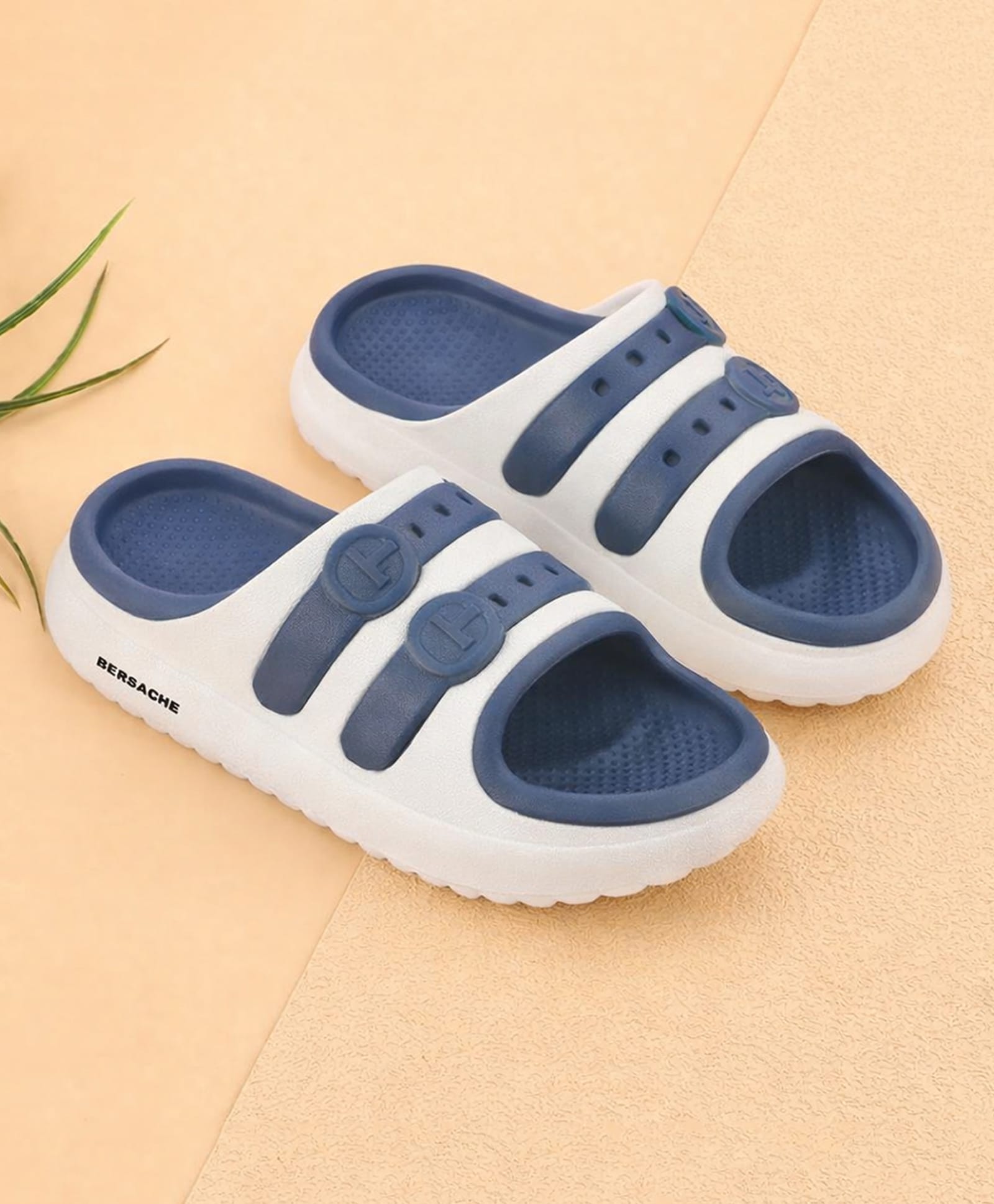 BERSACHE Colour Blocked Perforated Slingback Clogs - Blue-picture-26