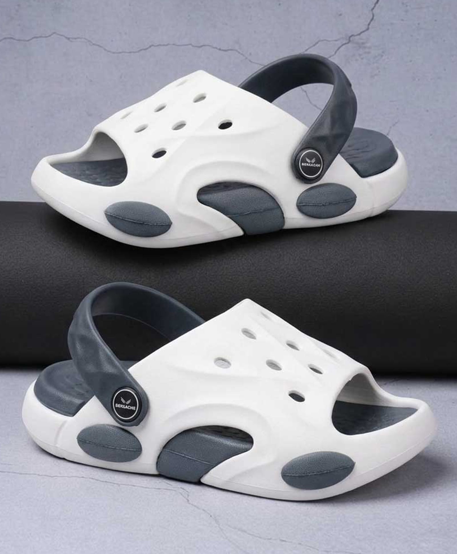 BERSACHE Colour Blocked Perforated Slingback Clogs - White-image-48