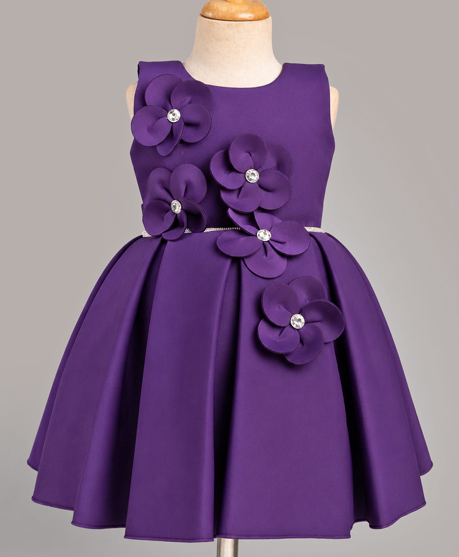 Bluebell Satin Woven Sleeveless Party Dress With Floral Applique - Purple-image-49