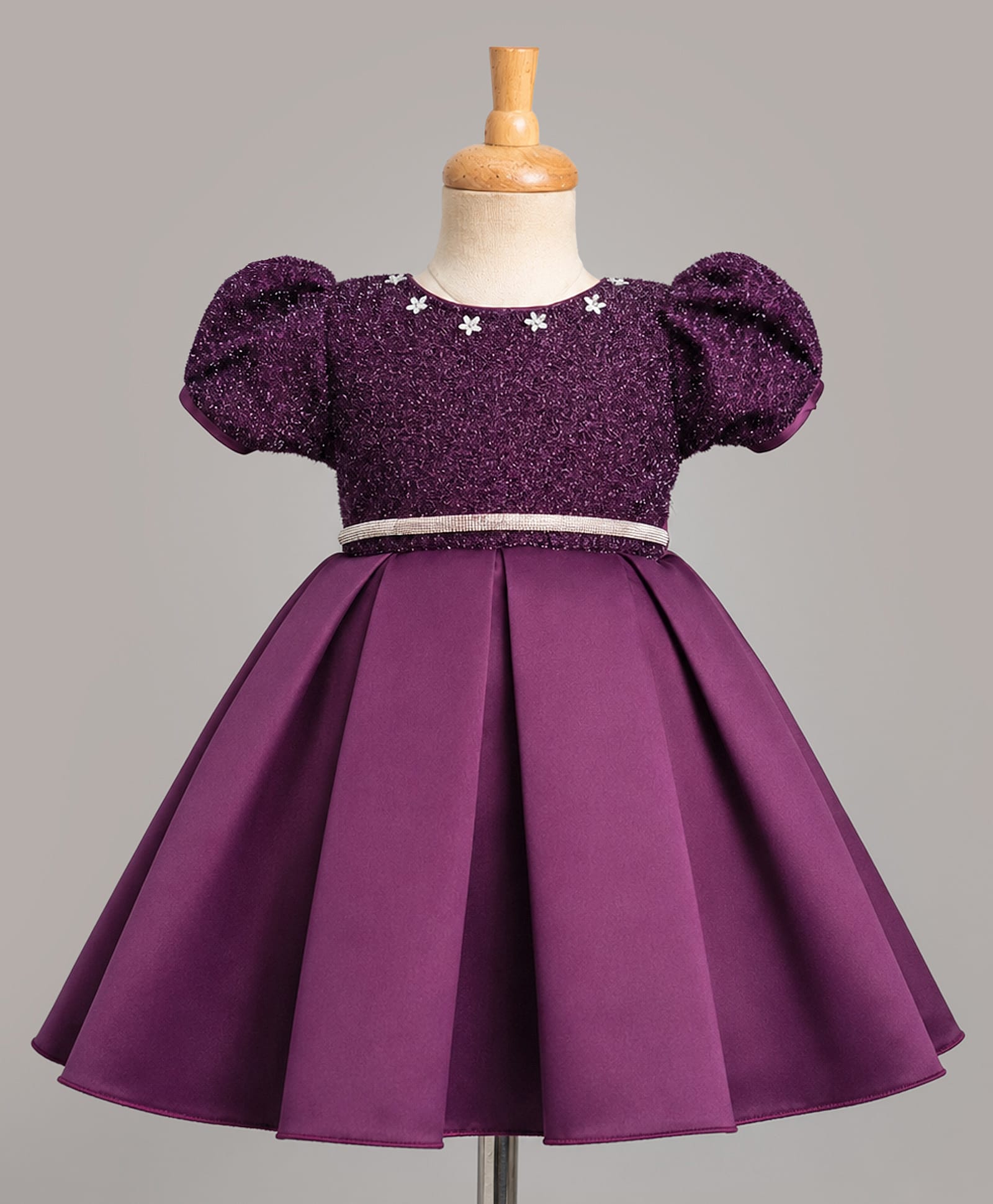 Bluebell Satin Woven Half Sleeves Party Dress With Floral Applique & Lace Embellished - Wine-image-12