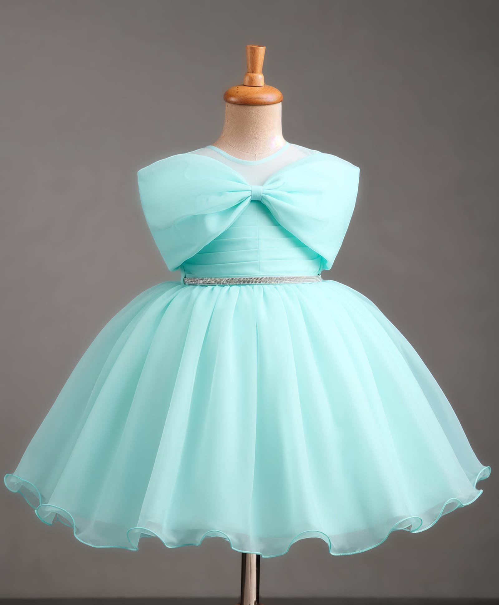 Bluebell Tissue Woven Sleeveless Party Dress With Bow Applique - Sea Green-image-38