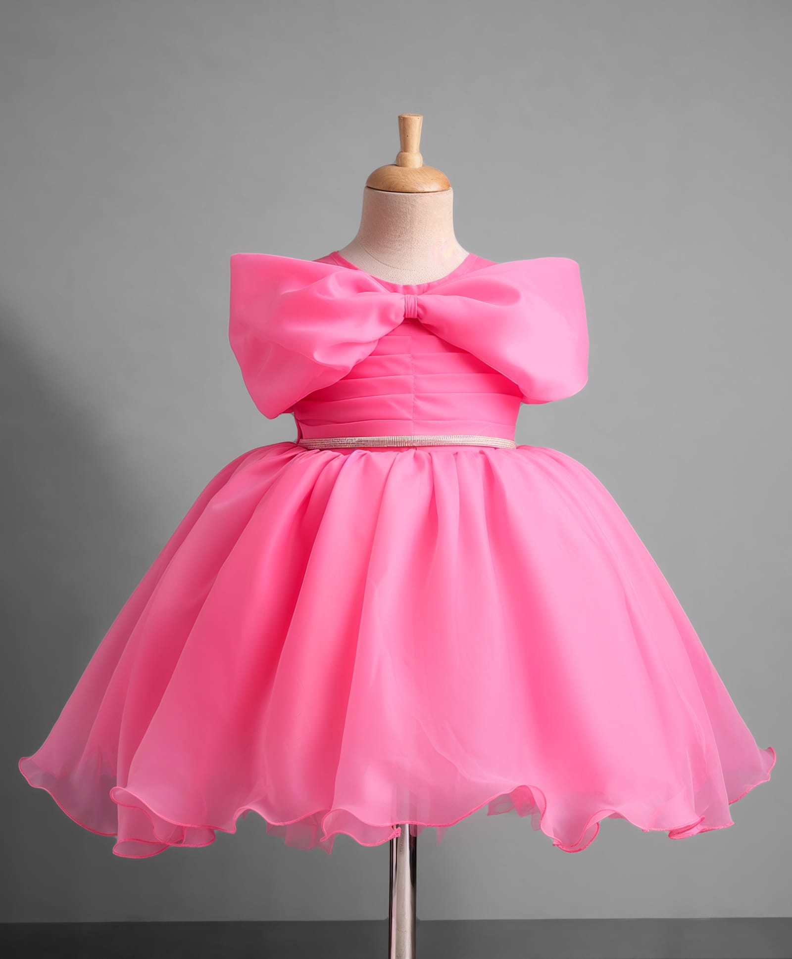 Bluebell Tissue Woven Sleeveless Party Dress With Bow Applique - Dark Pink-image-11
