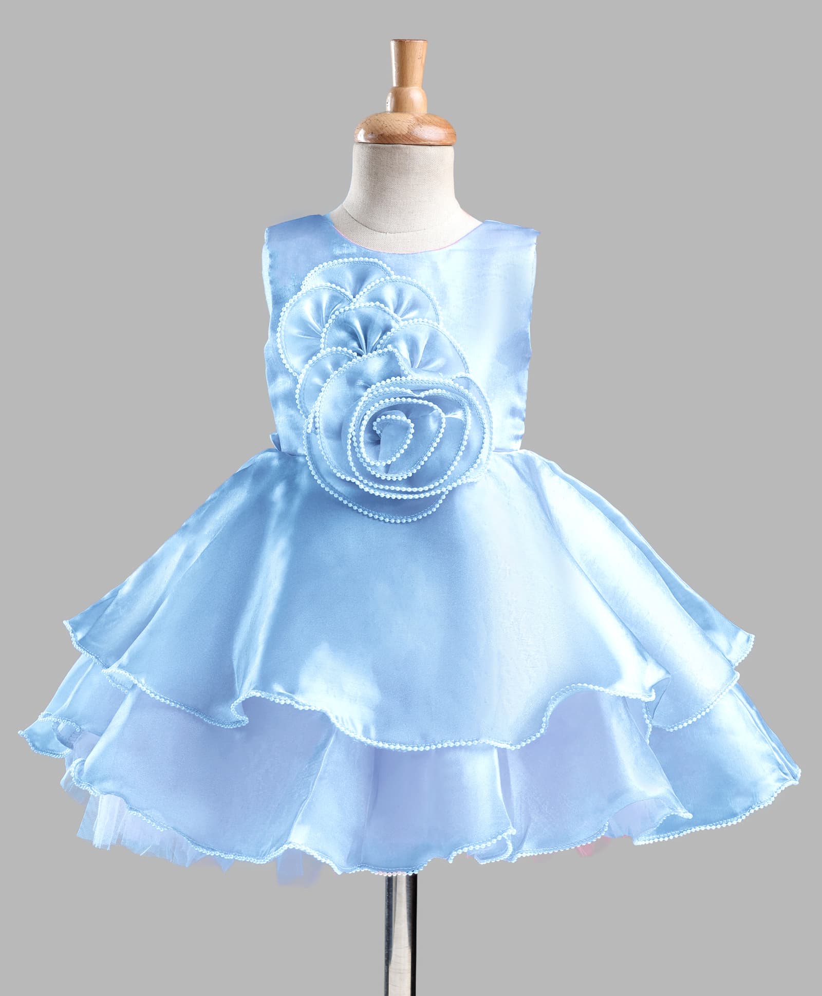 Bluebell Tissue Woven Sleeveless Party Dress With Floral Applique - Light Blue-image-25