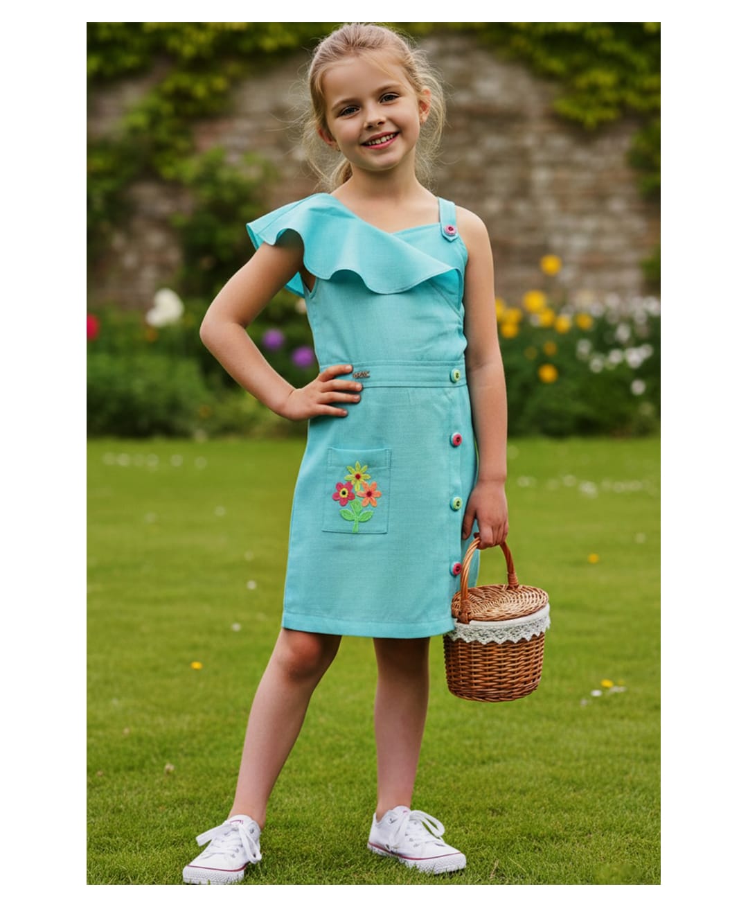 Lei-Chie Cotton Blend Woven Frill Sleeves Floral Embroidered Jumpsuit - Blue-picture-17