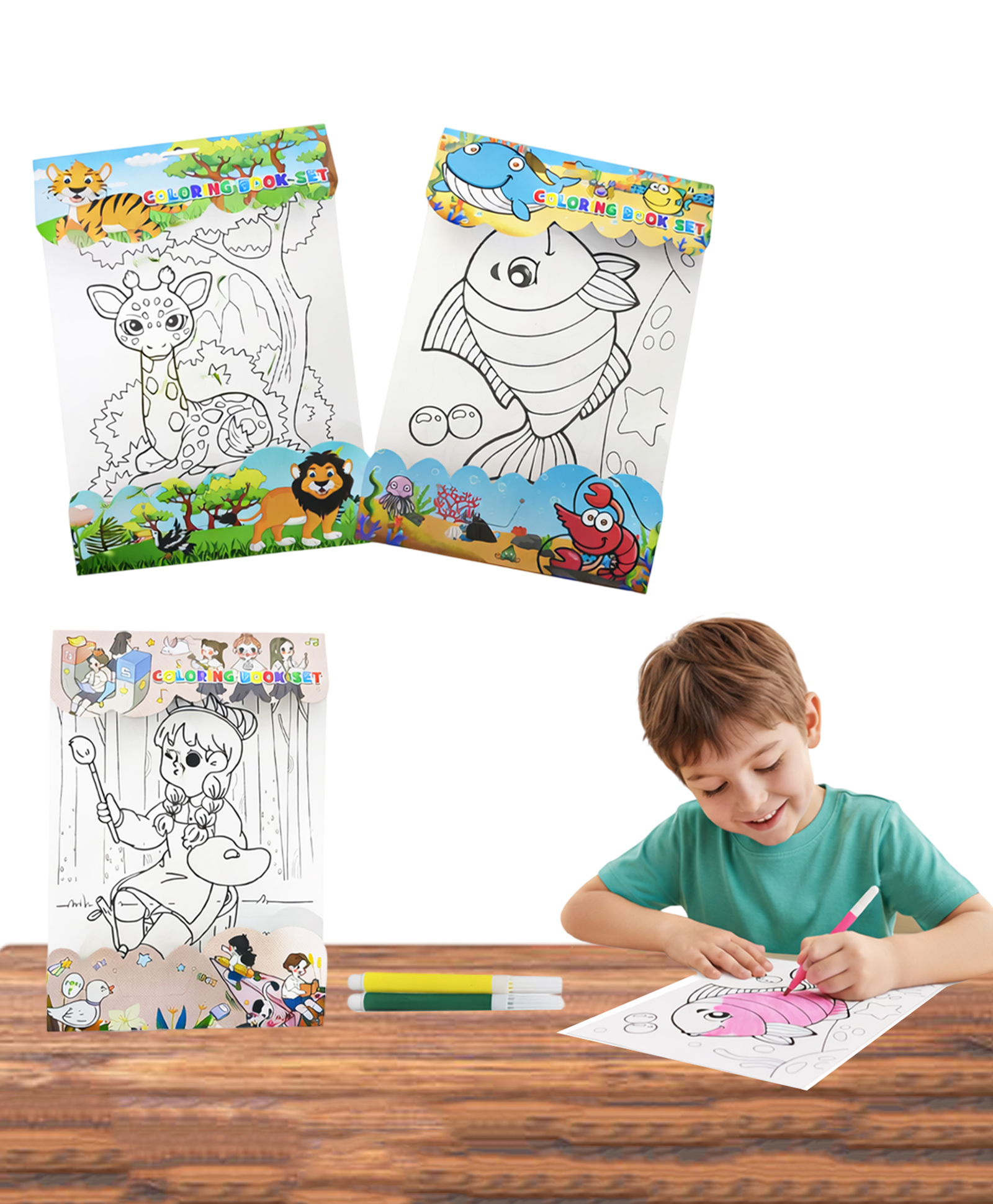 NHR Coloring Book Set with Sketch Pens Nature & Cartoon Art & Craft Learning Kit for Kids-picture-13