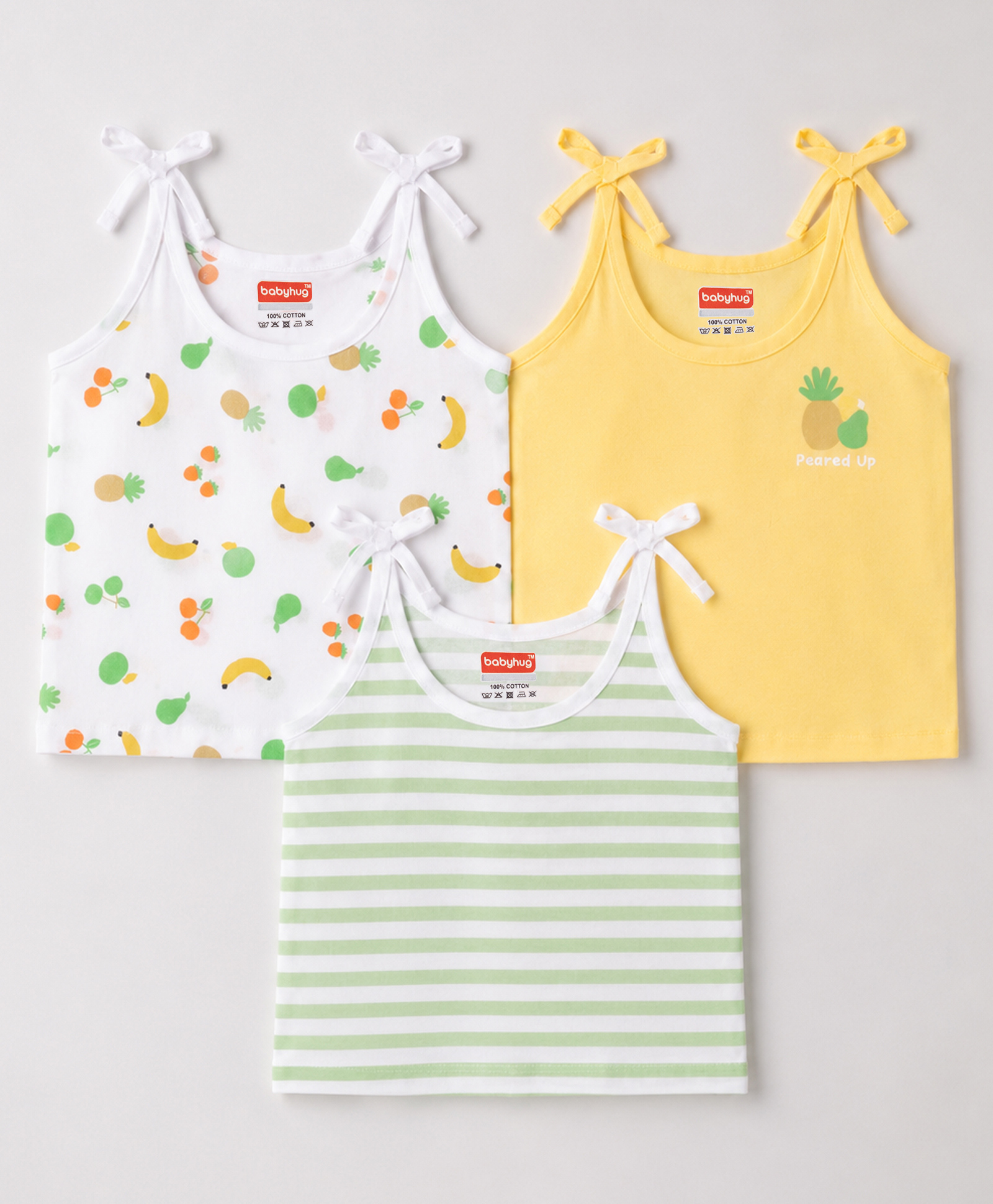 Babyhug 100% Cotton Cambric Woven Sleeveless Shoulder Tie Knot Slip With Tropical Print Pack of 3 - Multicolor-picture-19