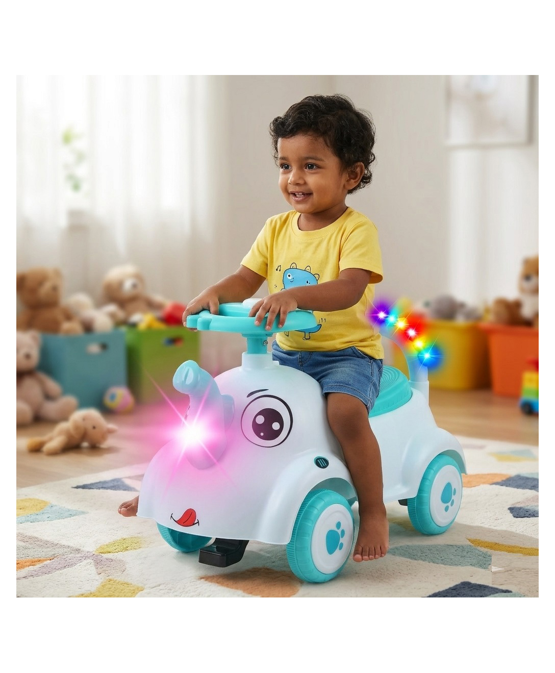 JoyRide Ellie-Go-Round musical Elephant rider Foot-to-Floor Ride-On Toy for Kids Push Car with Interactive LED Lights, Music, and Under-Seat Storage.-picture-14