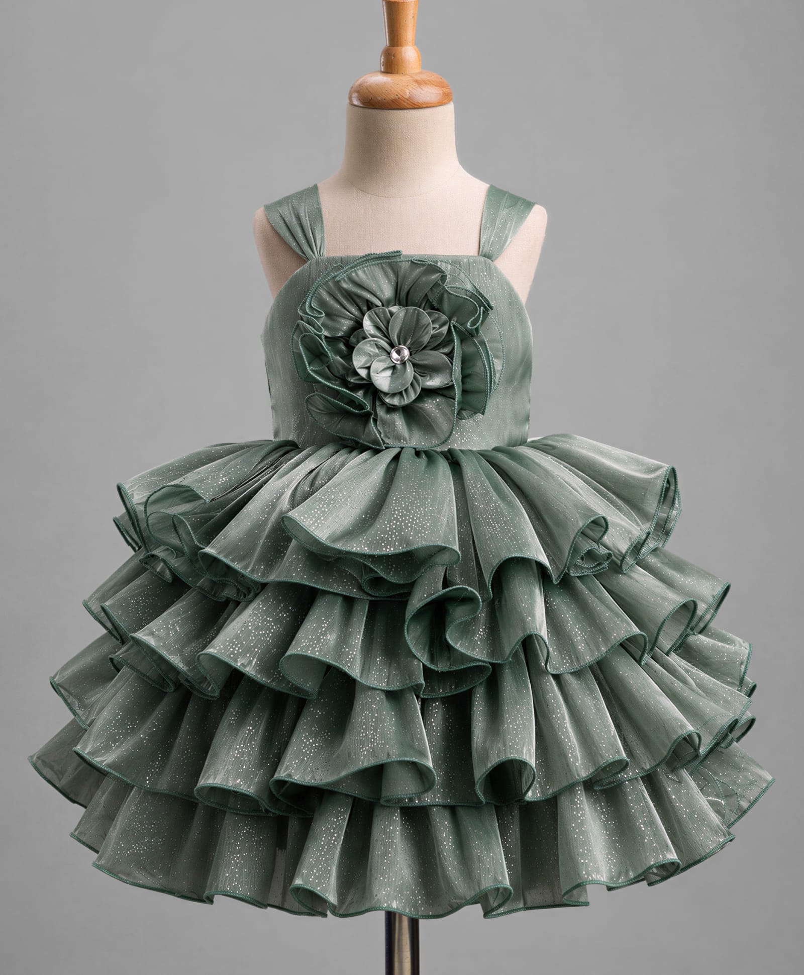 Enfance Woven Sleeveless Layered Party Dress With Floral Applique - Green-picture-27
