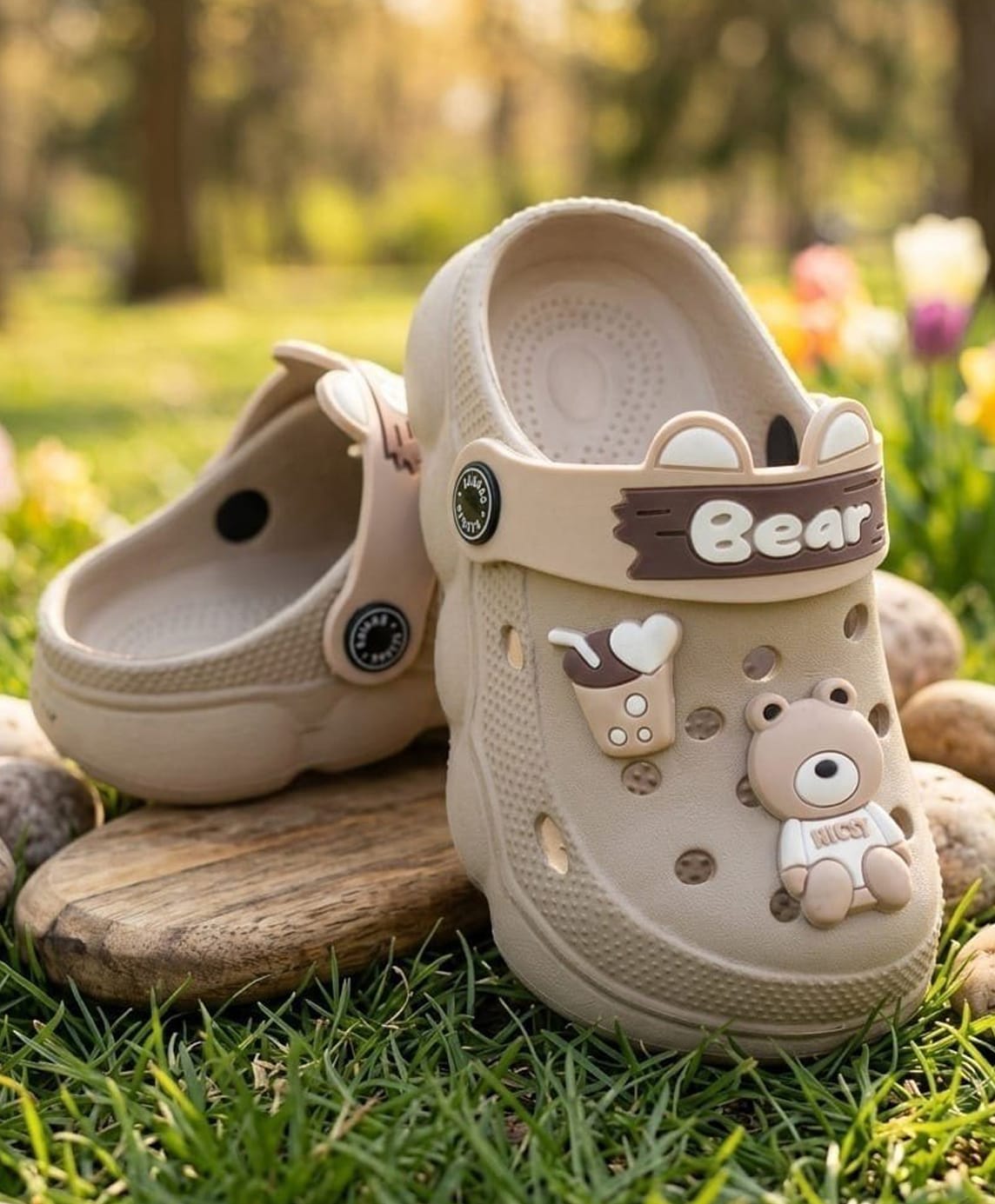 Binos Bear Applique Detailed Perforated Sling Back Clogs - Beige-picture-17