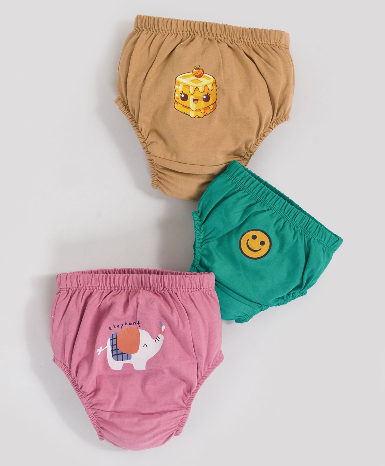 MOONKIDS 100% Pure Cotton Knit Pack Of 3 Smiley & Elephant Printed Panties - Multi Colour-image-33