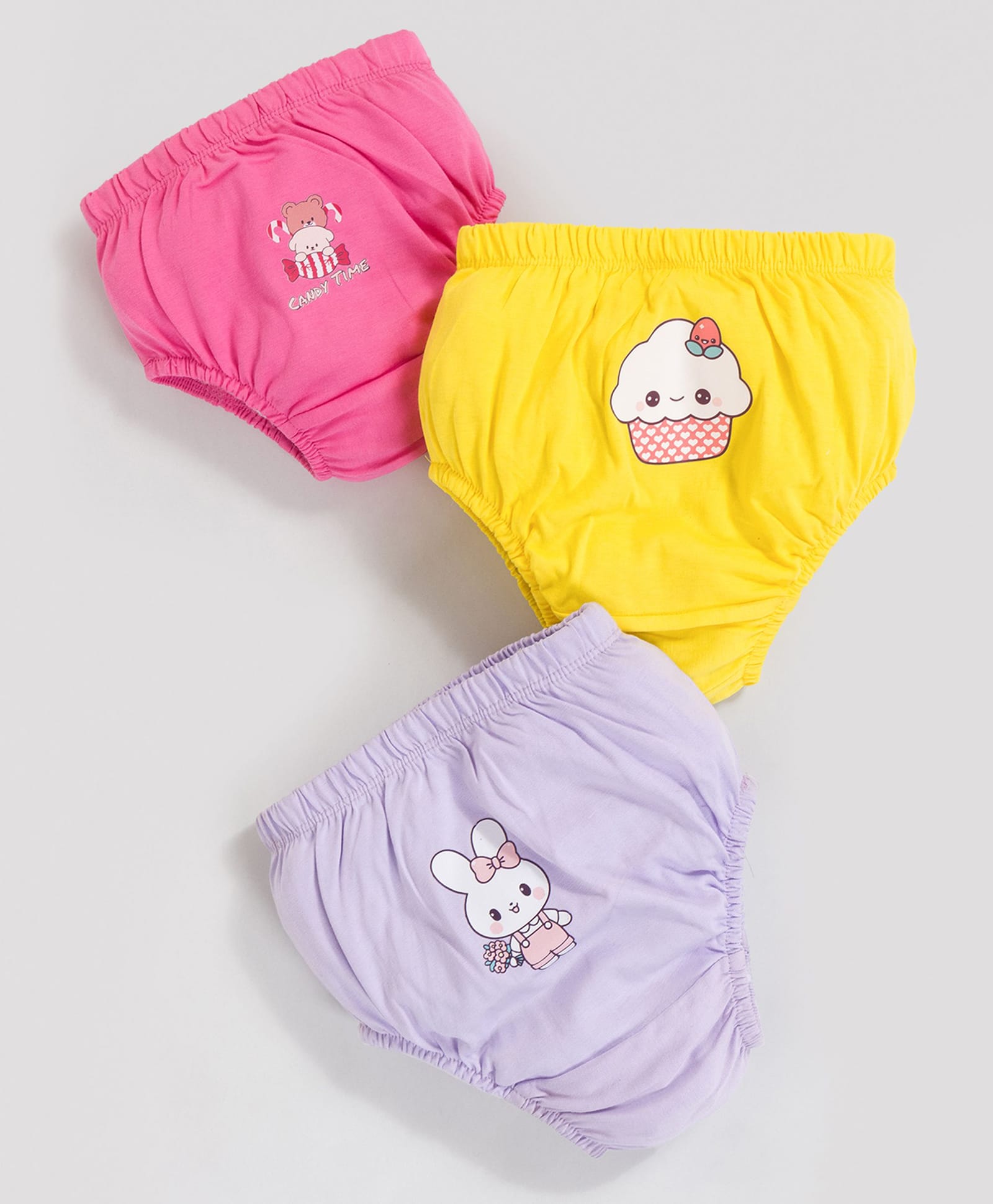MOONKIDS 100% Pure Cotton Knit Pack Of 3 Cup Cake & Bunny Printed Panties - Multi Colour-picture-14