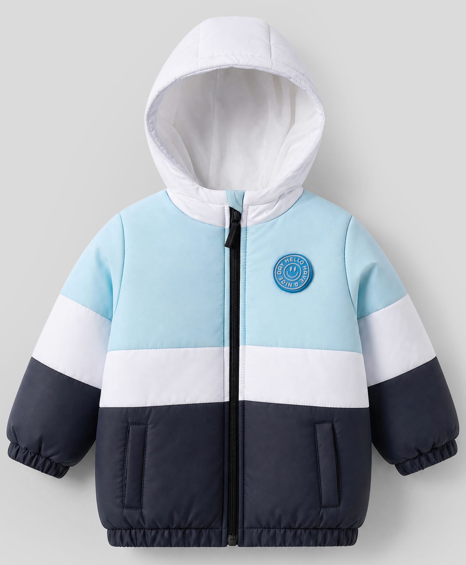 Babyhug Full Sleeves Hooded Padded Jacket With Patch - Light Blue-image-11