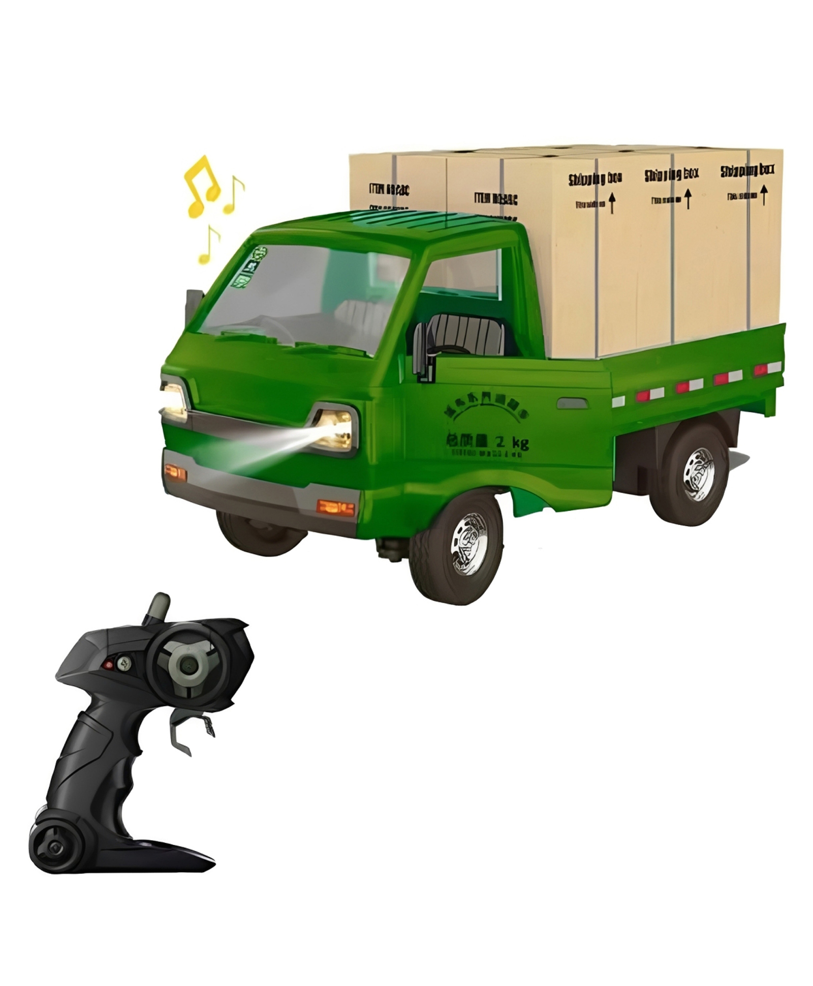 Happy Hues RC Mini Delivery Truck for Kids - Cargo Pickup Van with Water Spray Smoke Effect, LED Lights & Music - Rechargeable Battery & DIY Cardboard Boxes - Perfect Gift for Boys & Girls-Green-image-29