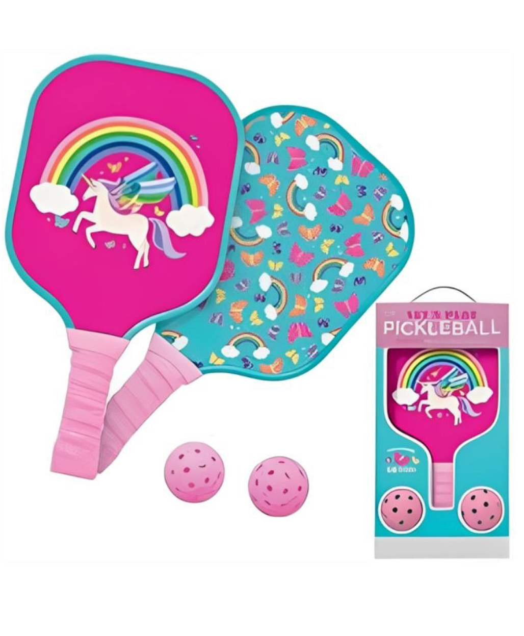 Happy Hues Unicorn Rainbow Pickleball Set - Deluxe 2-Paddle Beginner's Kit-Lightweight Composite Fancy Rackets for Kids - Multicolor-picture-19
