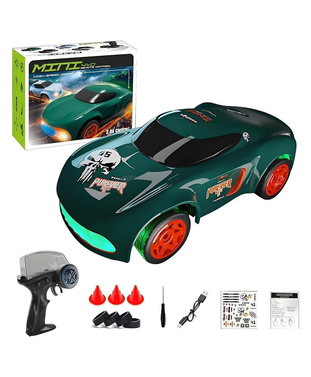Happy Hues High-Speed 4WD Remote Control Drift Racing Car with LED Lights-Green-image-34