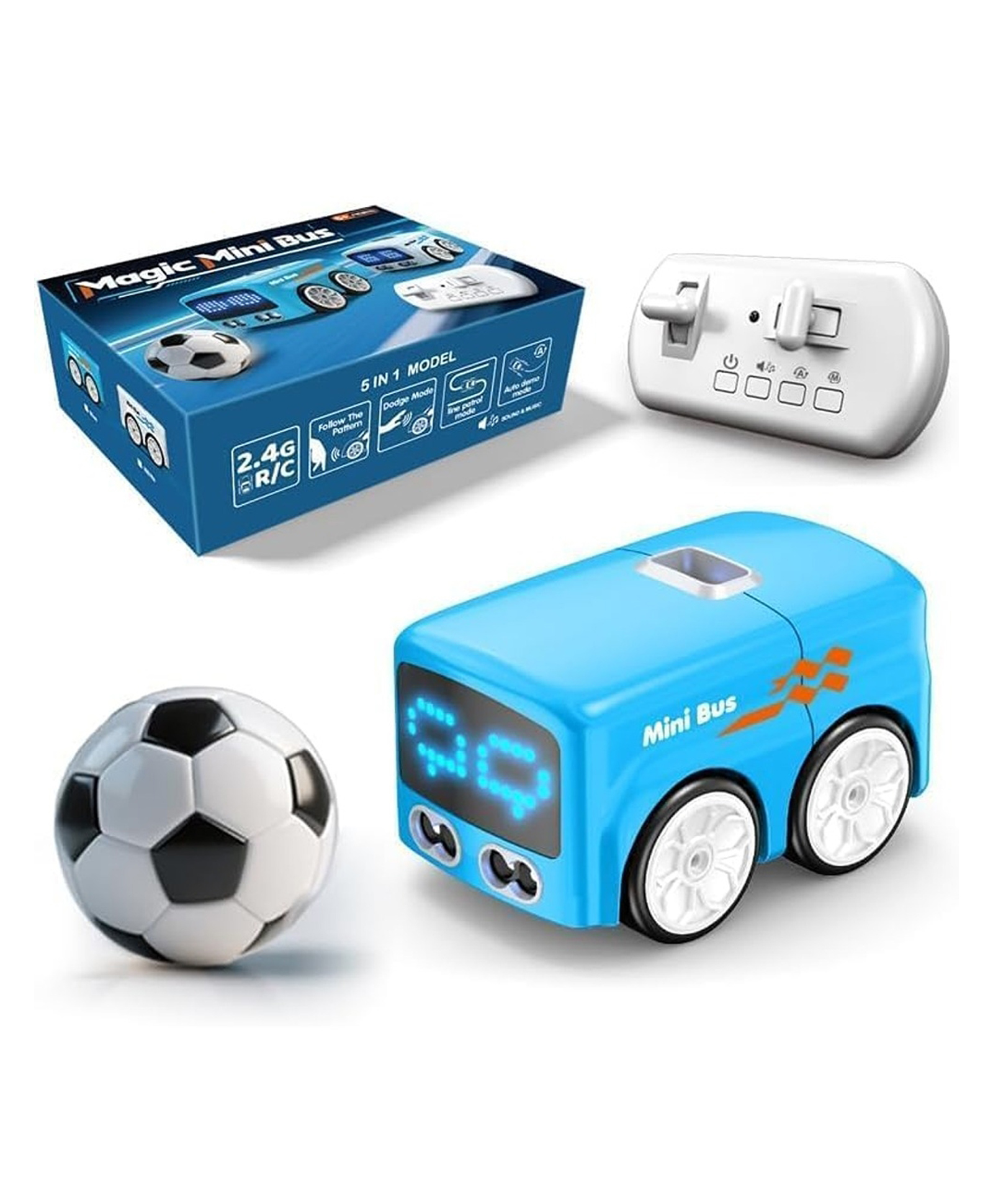 Happy Hues Magic Mini Bus Remote Control Car with LED light & Music for kids- Follows Patterns, Dodges Obstacles, Line Patrol - Blue-image-22