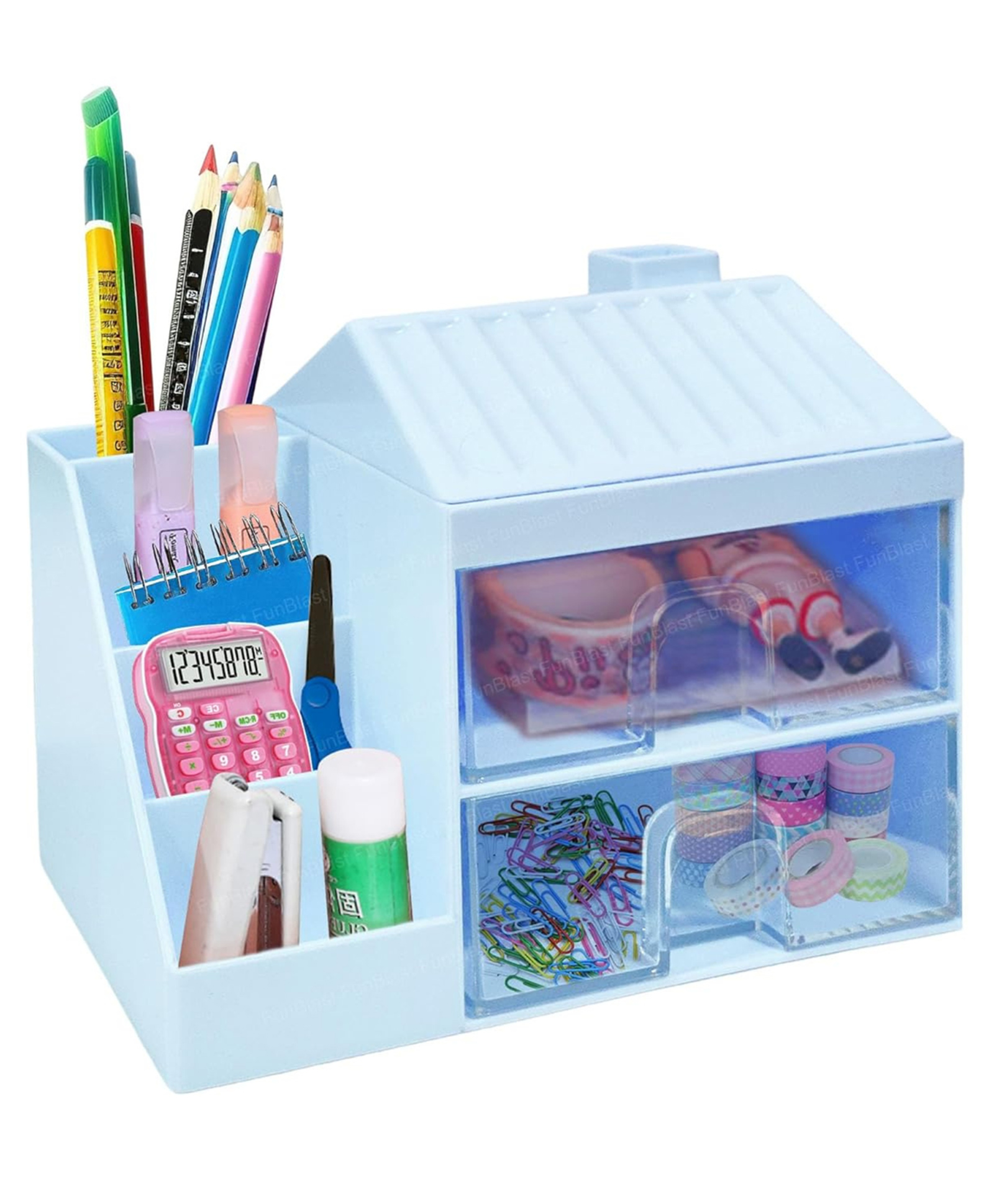 YAMAMA Stationary Desk Organizer, Hut Shaped Stationary Holder Stand with Drawer, Multifunctional Desk Organizer, Office Organizer, Storage Shelf for Office, School, Pen & Pencil - Color May Vary-image-45