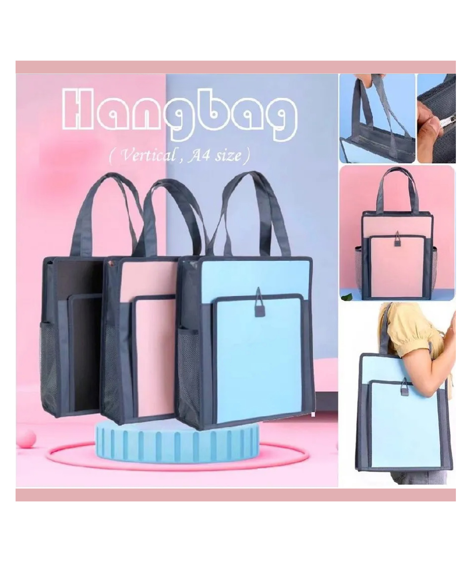 YAMAMA Hand Bag for Men, Women and Children, Multi-Purpose Waterproof Portable Carrying Bag, Tote Bag, File Bag, Double Layer Zipper Bags - Color May Vary-image-30