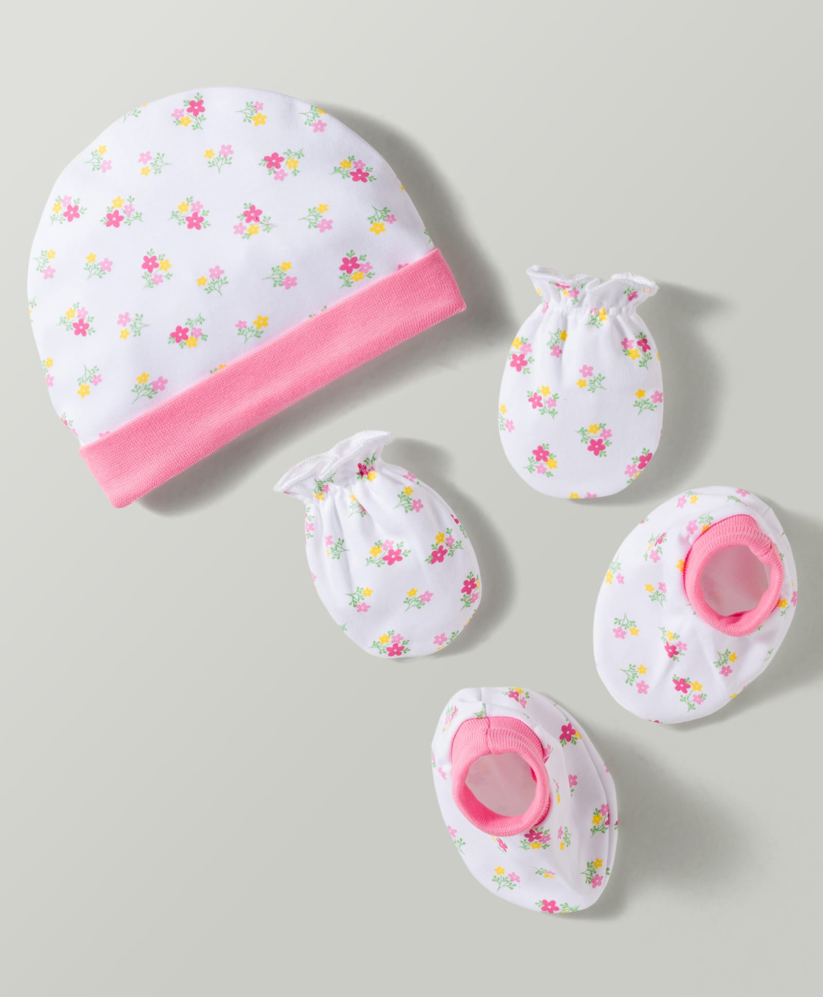 Babyhug 100% Cotton Interlock Knit Cap Mittens & Booties With Floral Print Multicolor - Diameter 17.5 cm-picture-17
