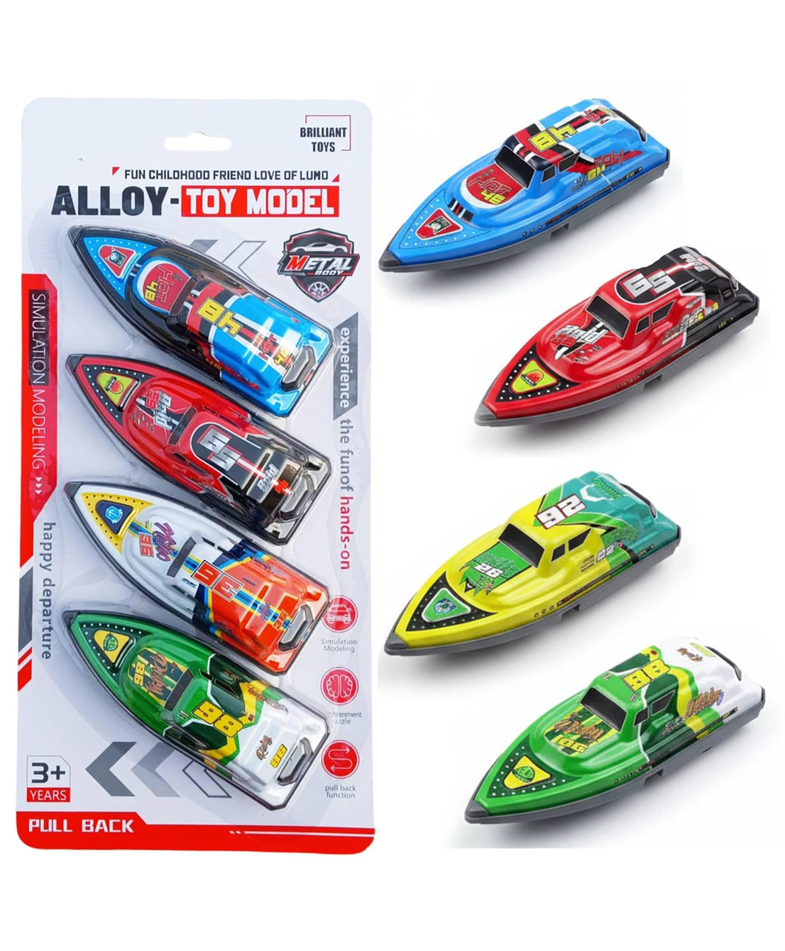 Azhari Pack of 4 Diecast Model Pull Back Metal Speed Boat Toy Set for Kids Color May Vary-picture-27